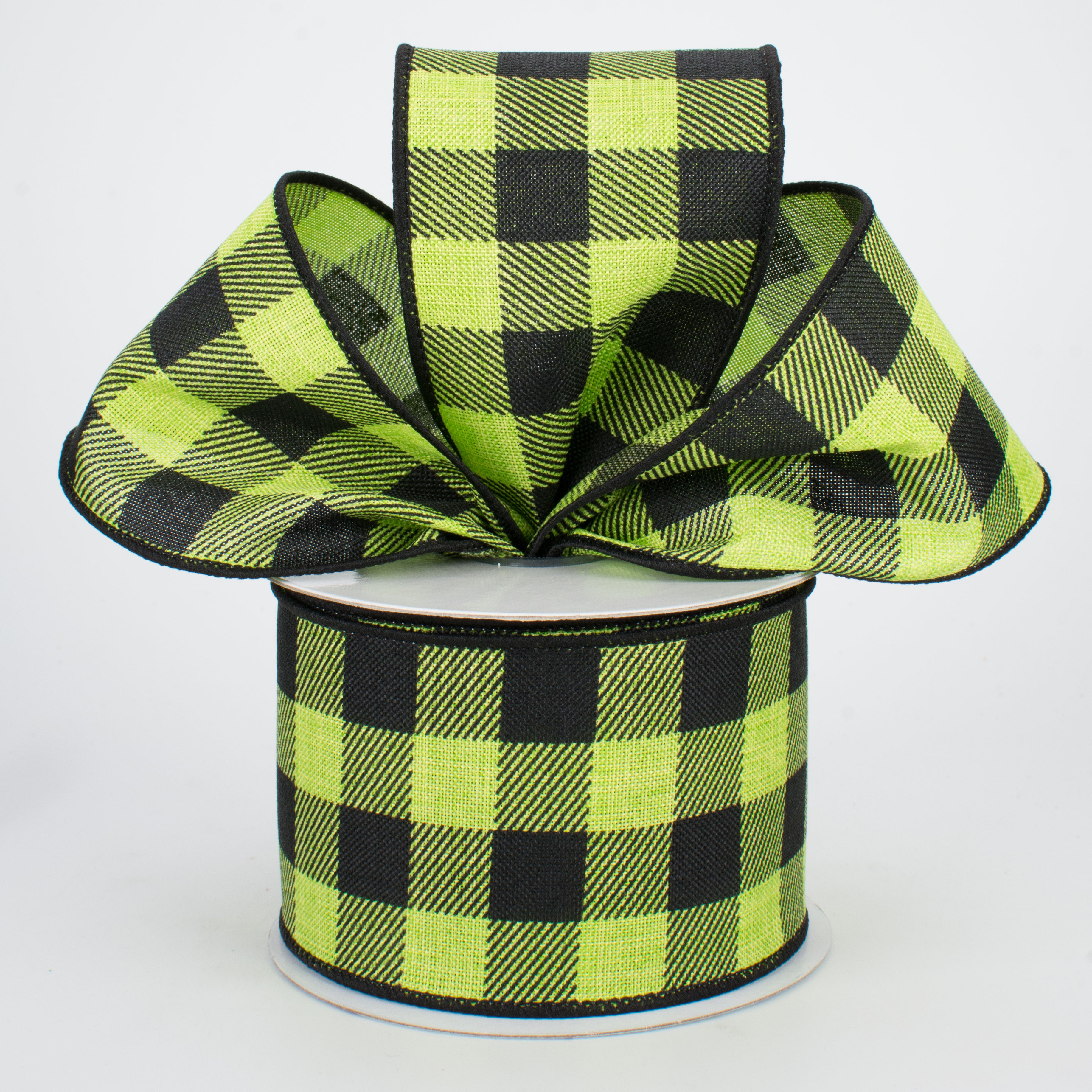 2.5" Printed Plaid Check Ribbon: Lime & Black (10 Yards) Lifestyle Photo