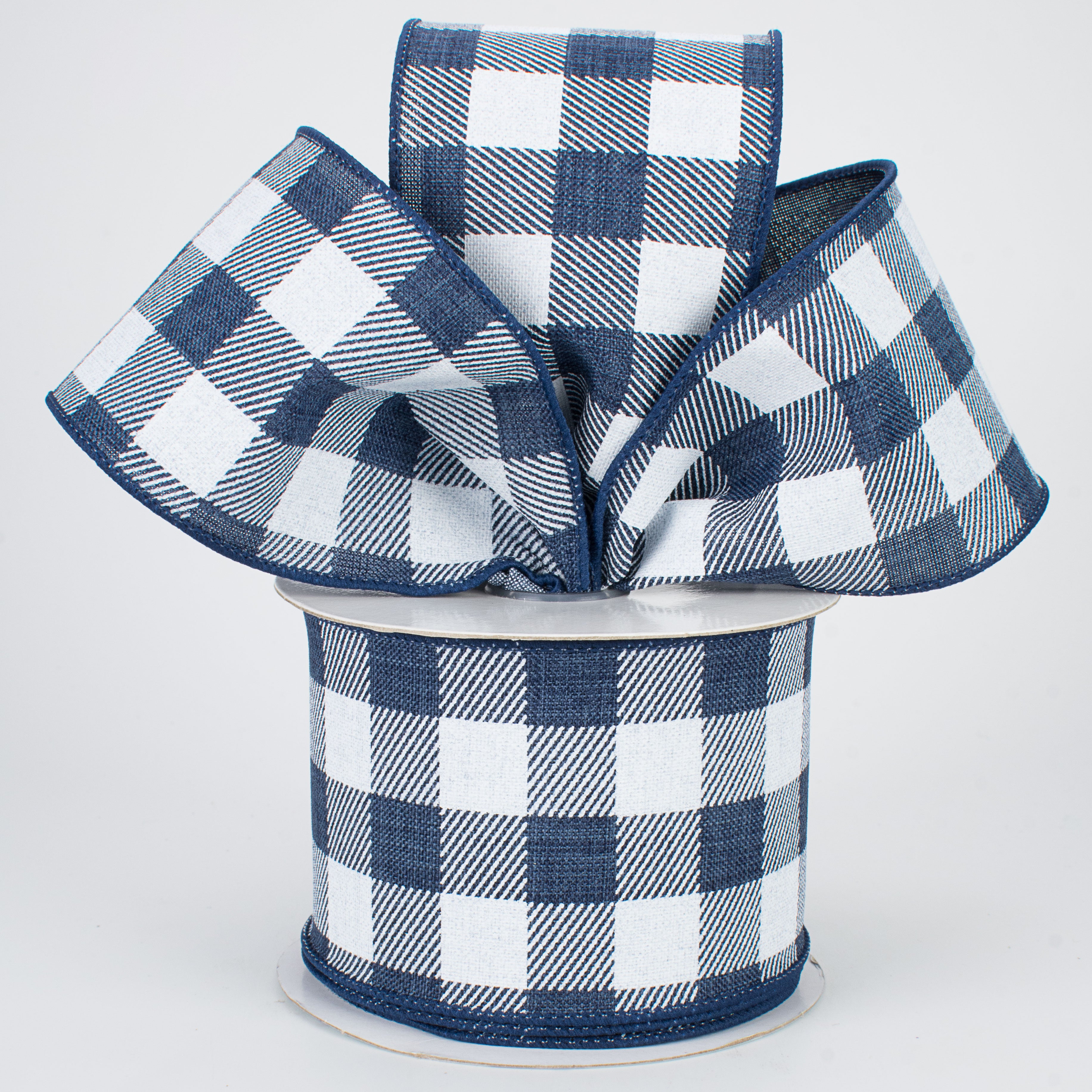 2.5" Printed Plaid Check Ribbon: Navy & White (10 Yards) Lifestyle Photo