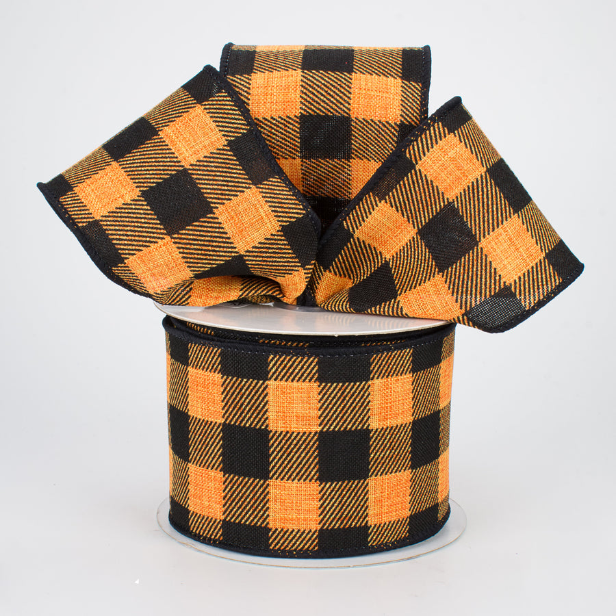 2.5" Printed Plaid Check Ribbon: Orange & Black (10 Yards) Lifestyle Photo