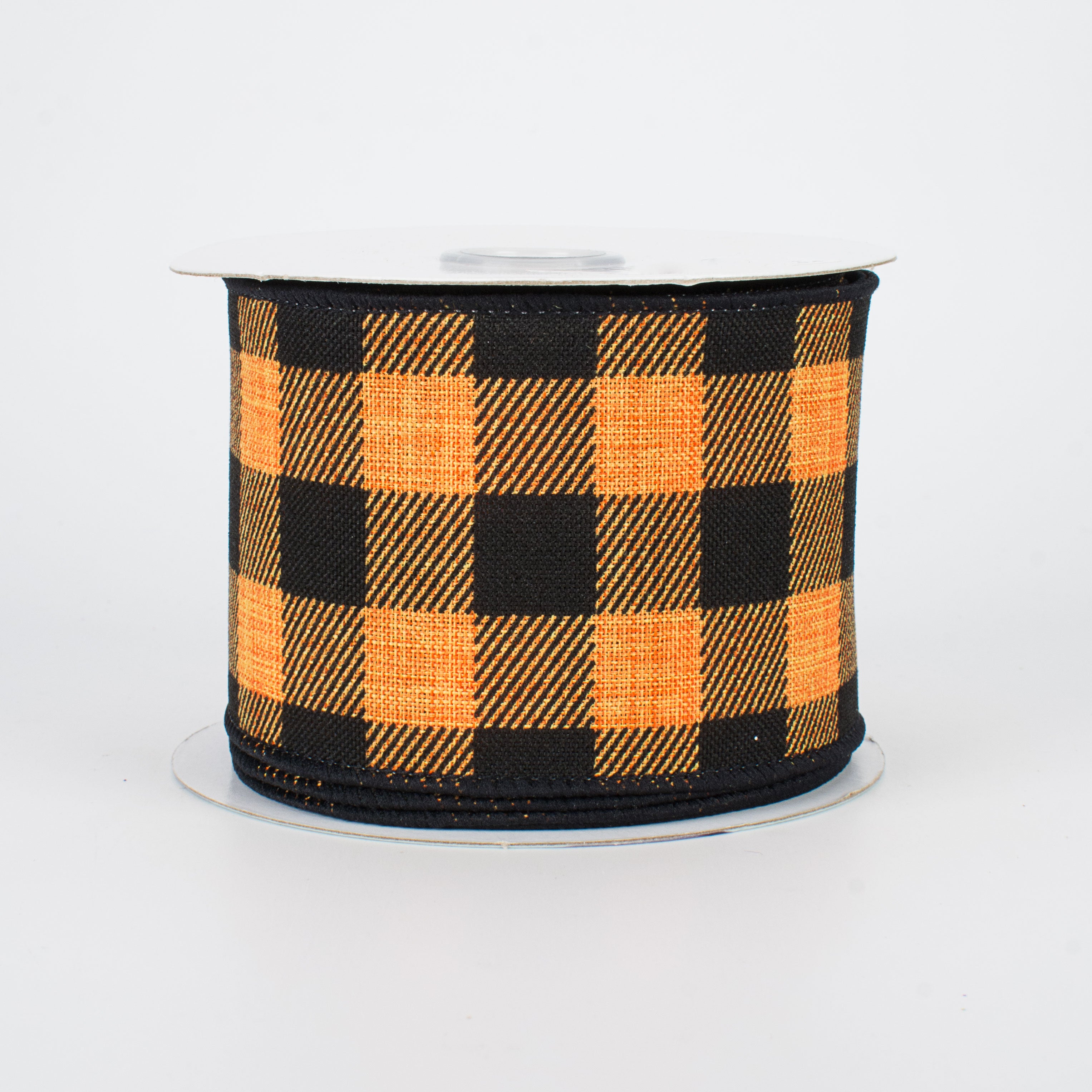 2.5" Printed Plaid Check Ribbon: Orange & Black (10 Yards)