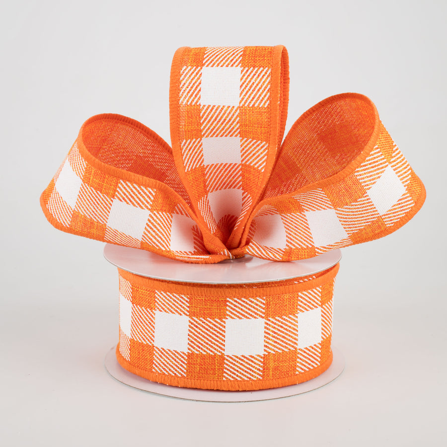 1.5" Printed Plaid Check Ribbon: Orange & White (10 Yards) Lifestyle Photo