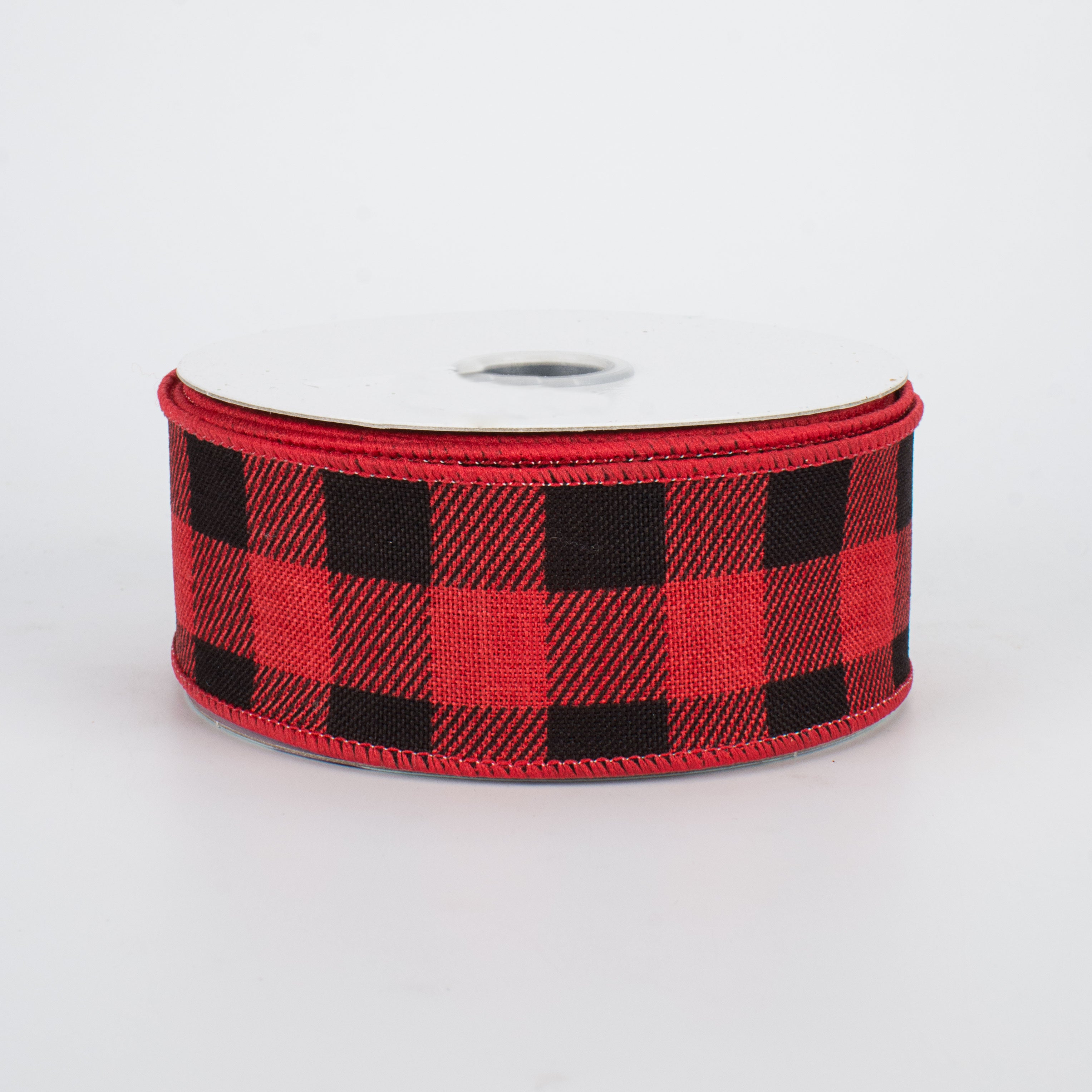 1.5" Printed Plaid Check Ribbon: Red & Black (10 Yards)