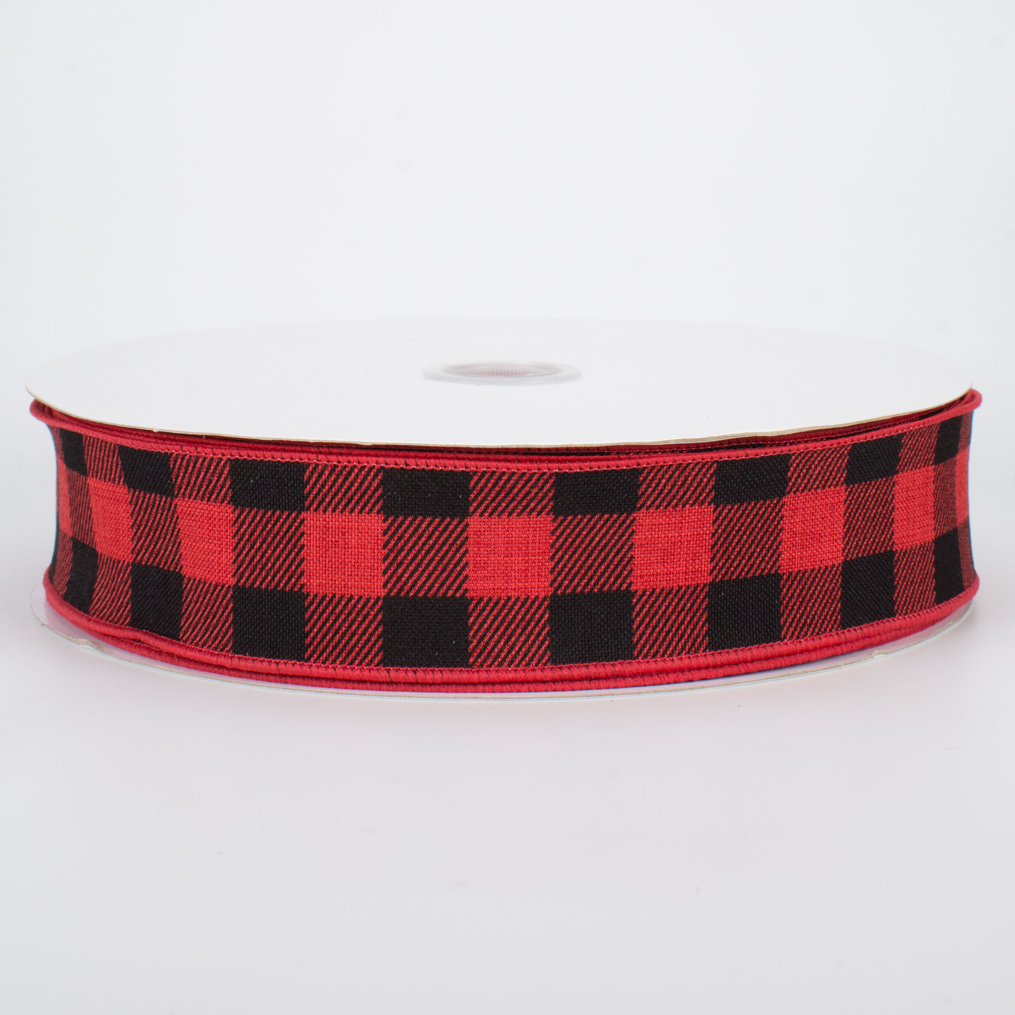 1.5" Printed Plaid Check Ribbon: Red & Black (50 Yards)