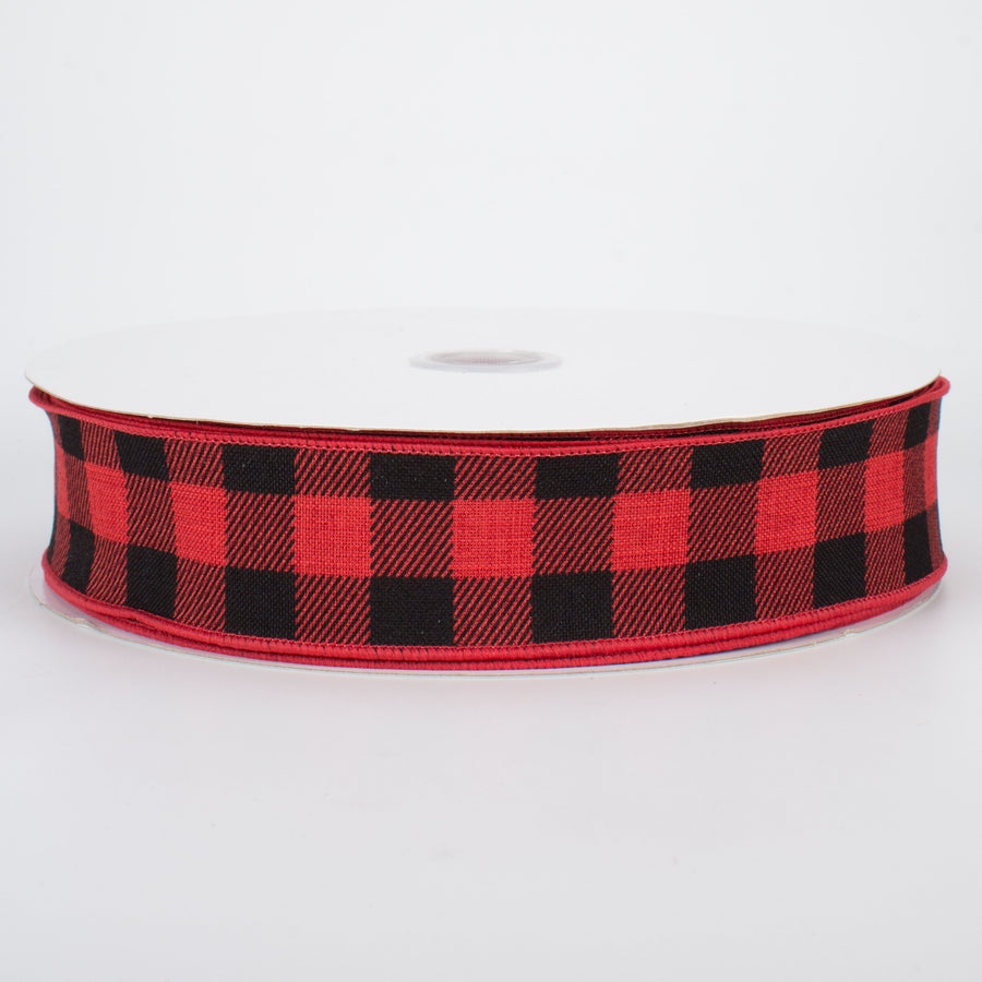 1.5" Printed Plaid Check Ribbon: Red & Black (50 Yards)