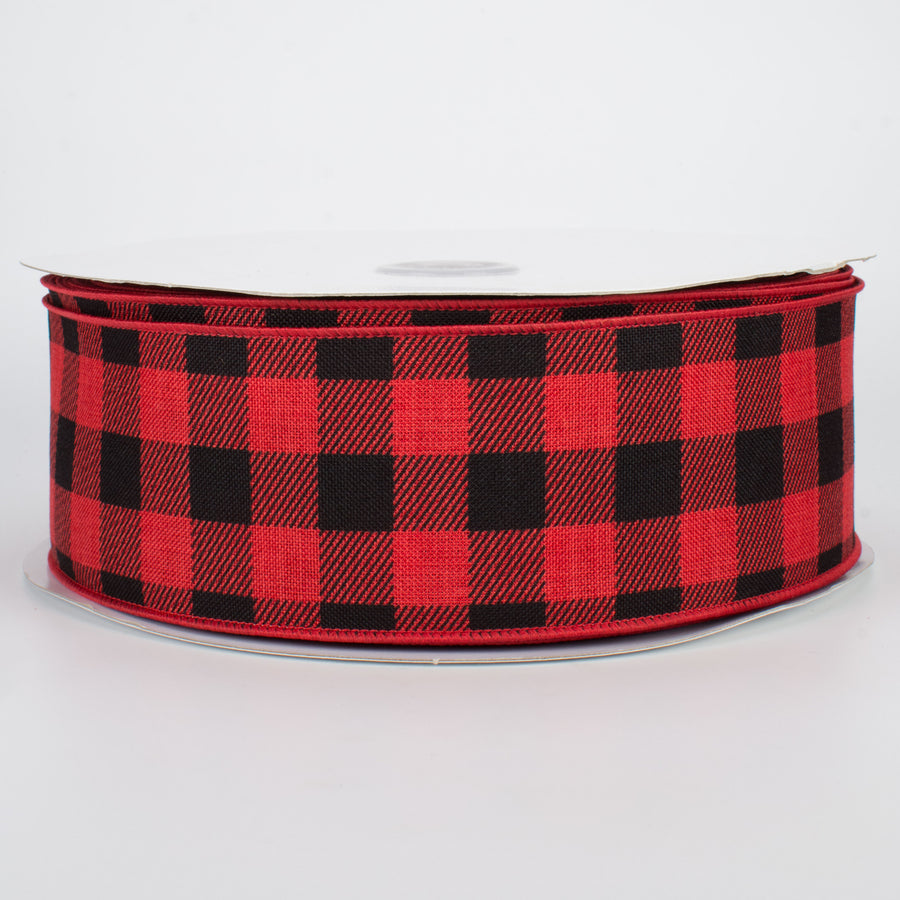 2.5" Printed Plaid Check Ribbon: Red & Black (50 Yards)