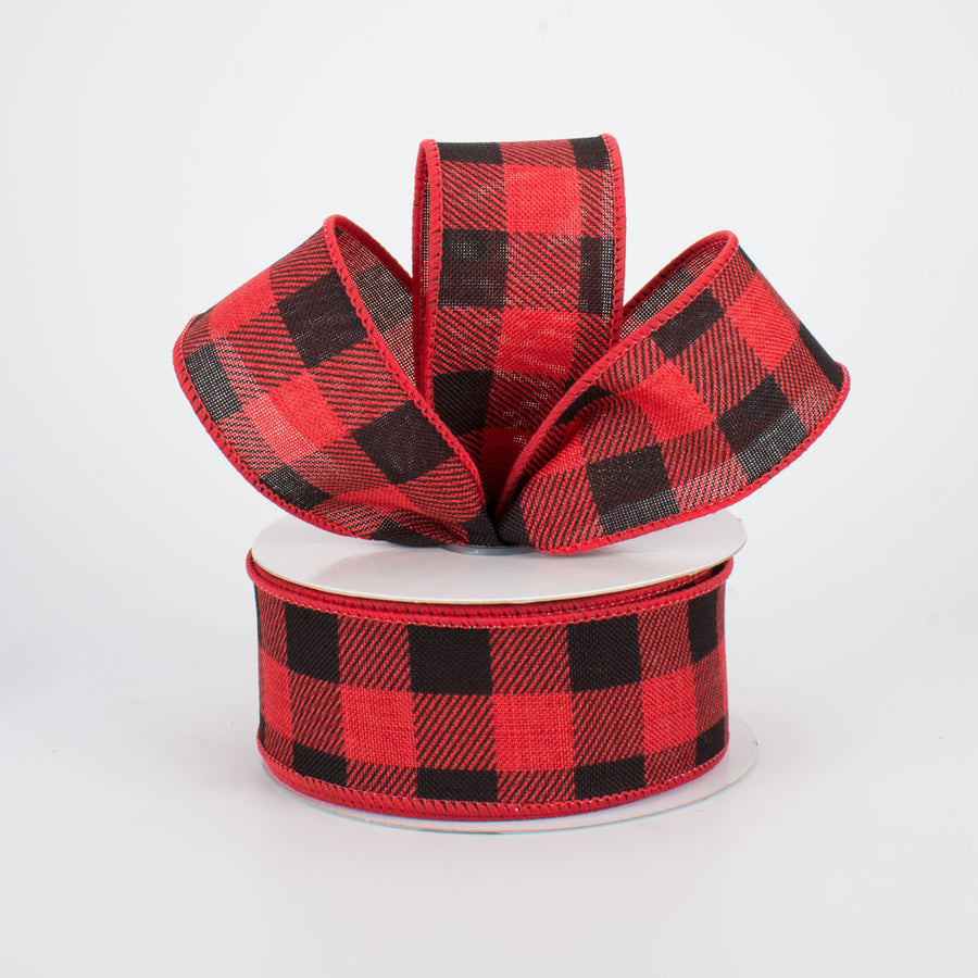 1.5" Printed Plaid Check Ribbon: Red & Black (10 Yards) Lifestyle Photo