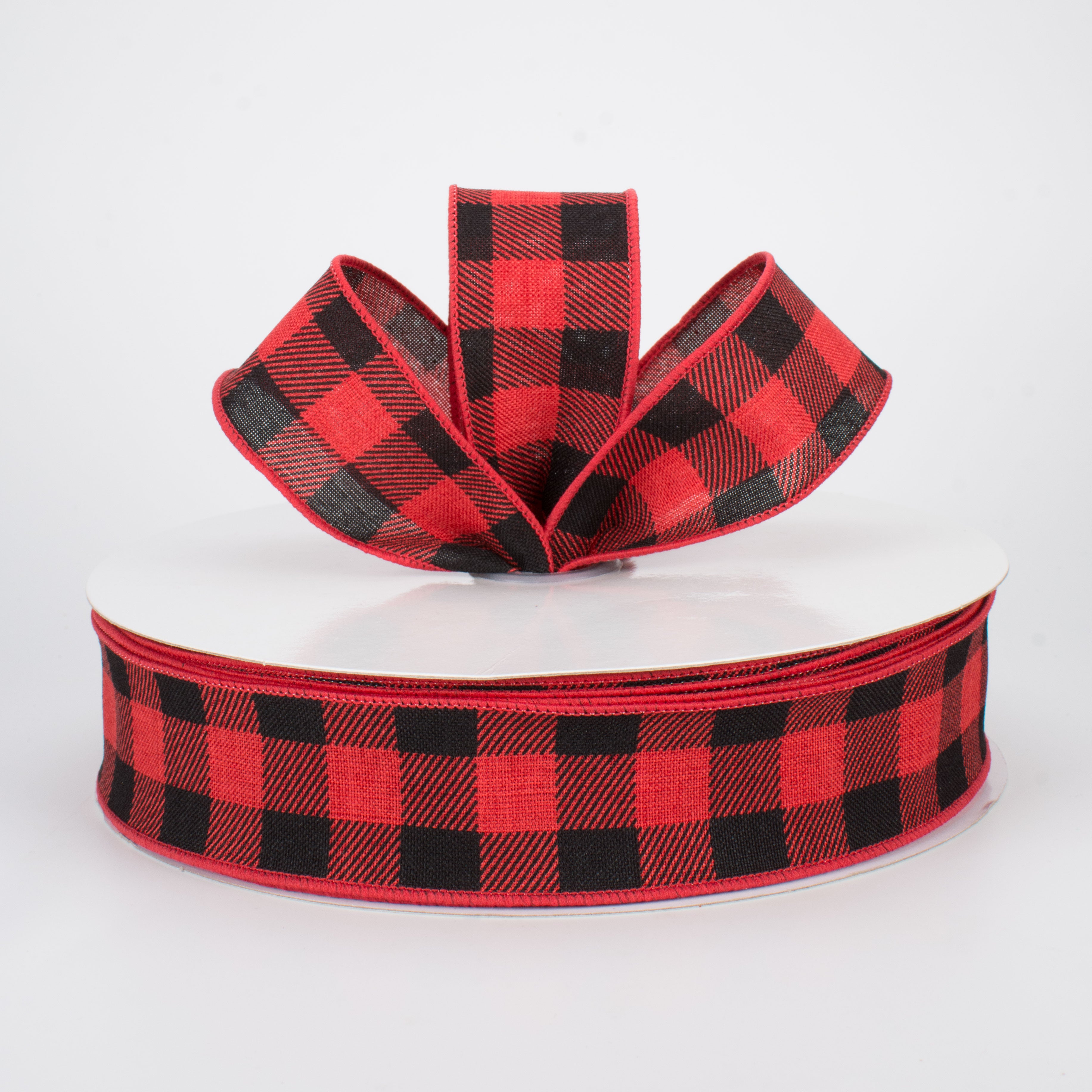 1.5" Printed Plaid Check Ribbon: Red & Black (50 Yards) Lifestyle Photo