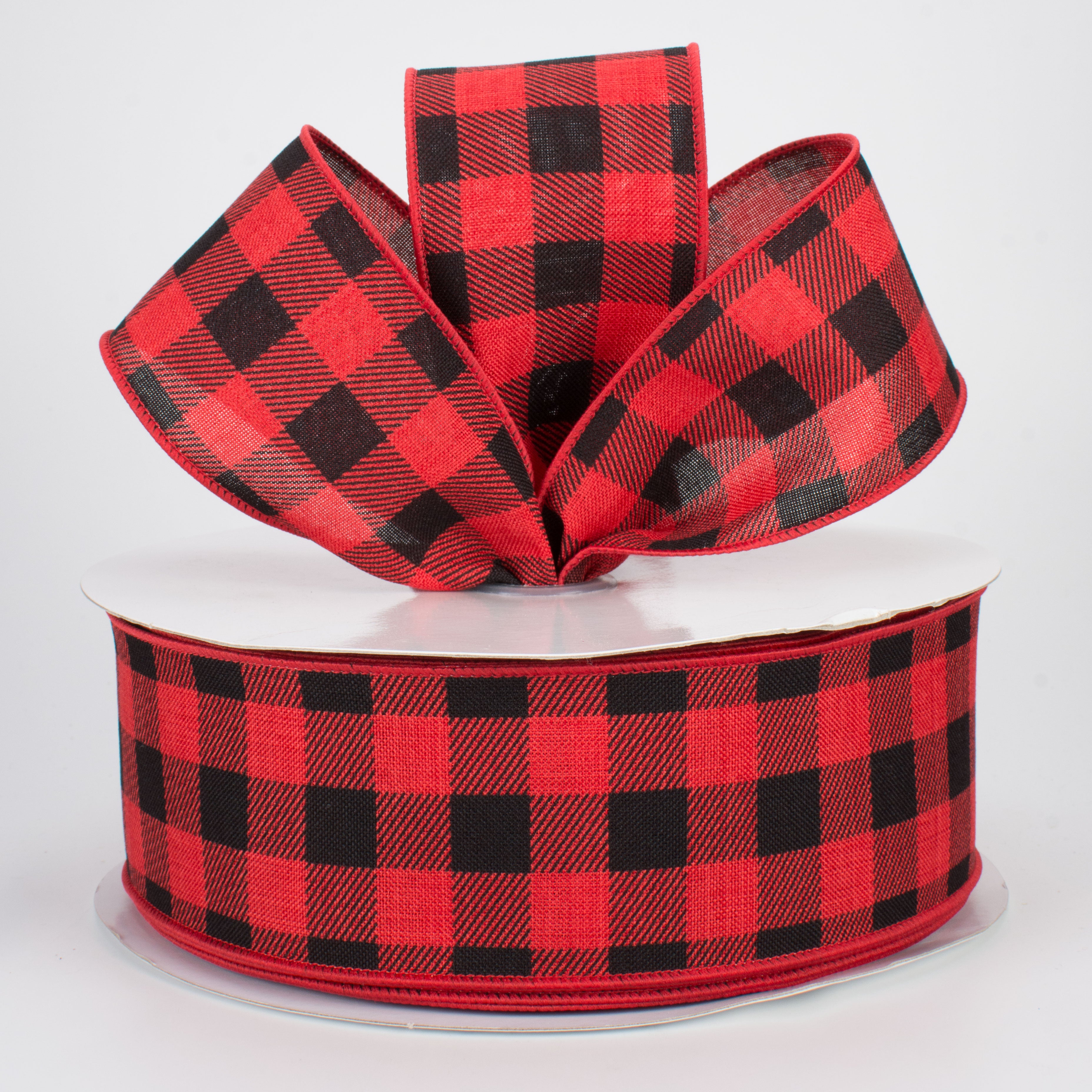 2.5" Printed Plaid Check Ribbon: Red & Black (50 Yards) Lifestyle Photo