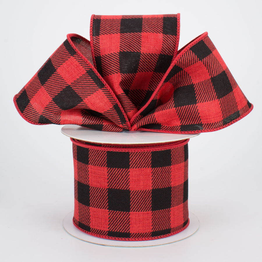 2.5" Printed Plaid Check Ribbon: Red & Black (10 Yards) Lifestyle Photo