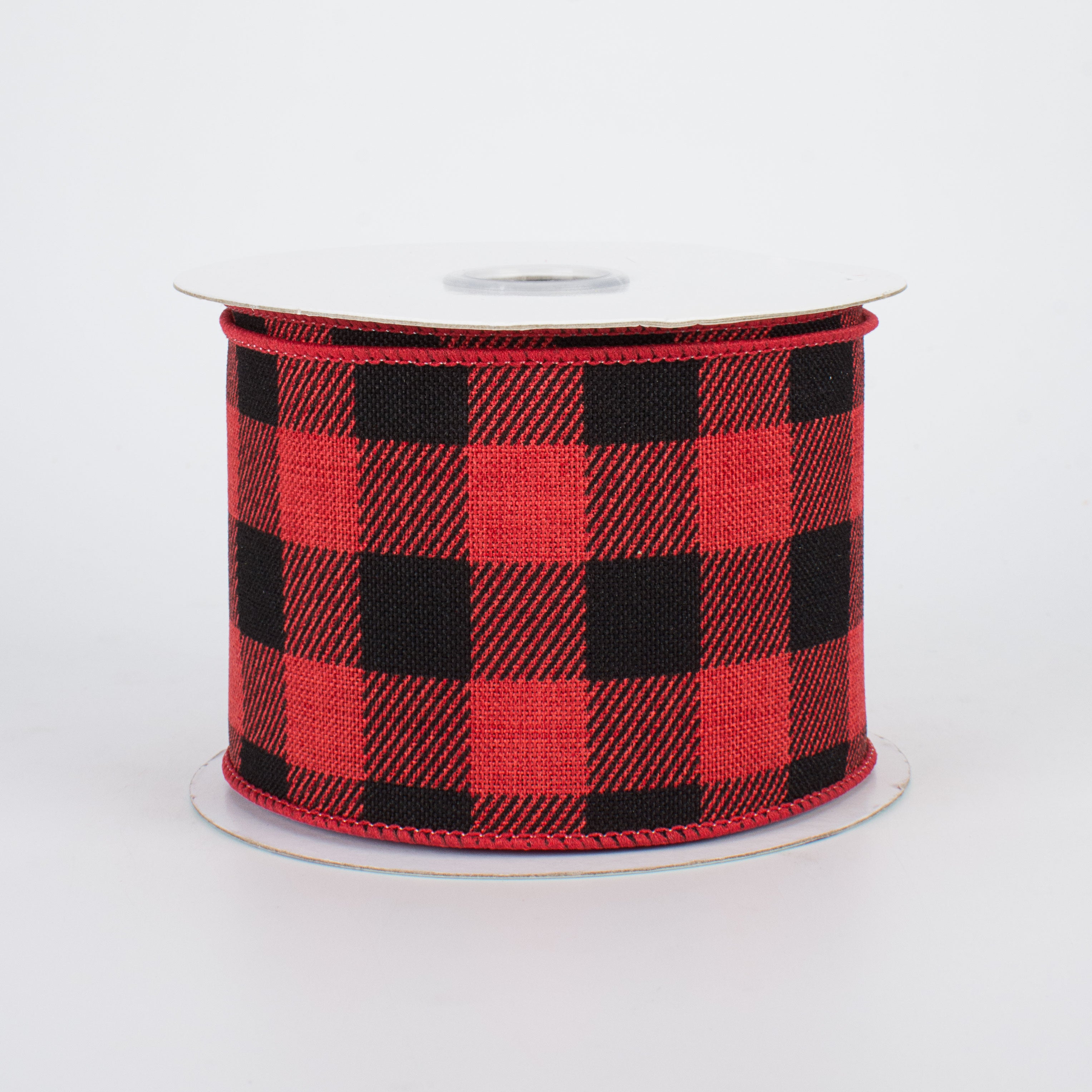 2.5" Printed Plaid Check Ribbon: Red & Black (10 Yards)