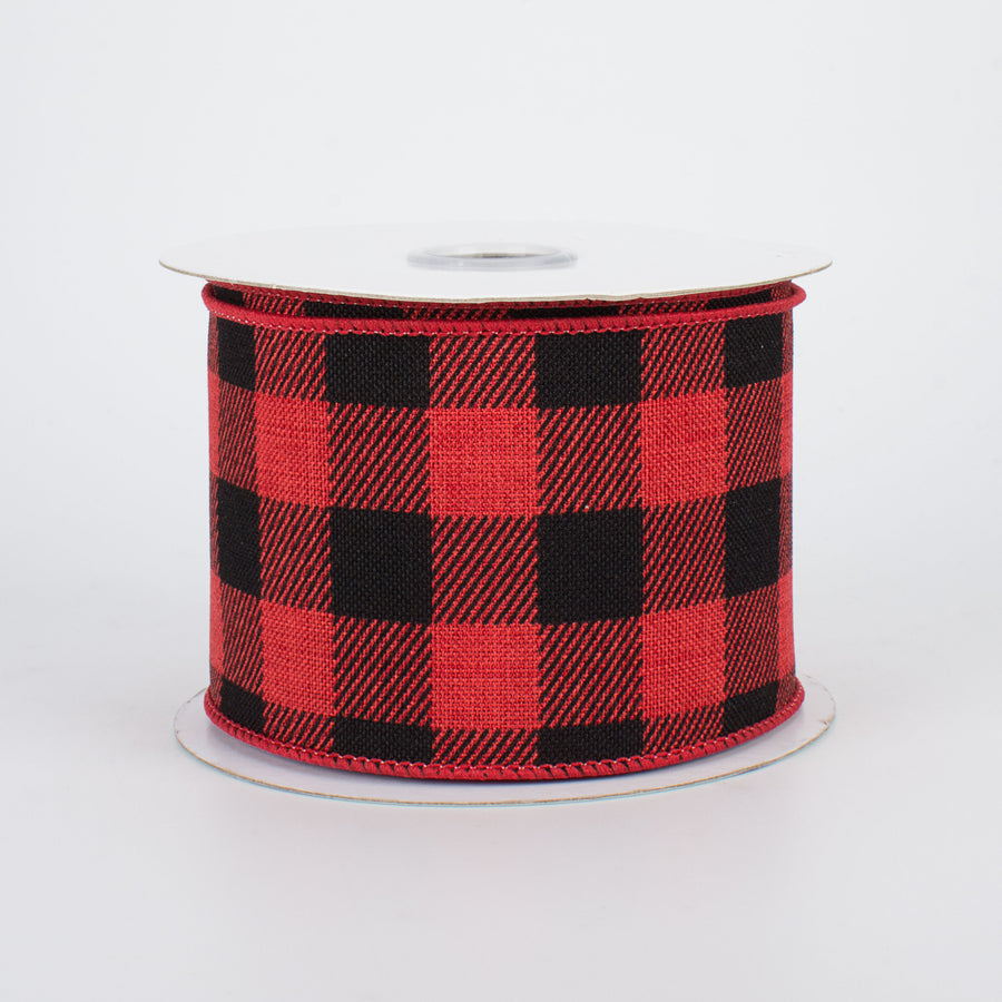 2.5" Printed Plaid Check Ribbon: Red & Black (10 Yards)