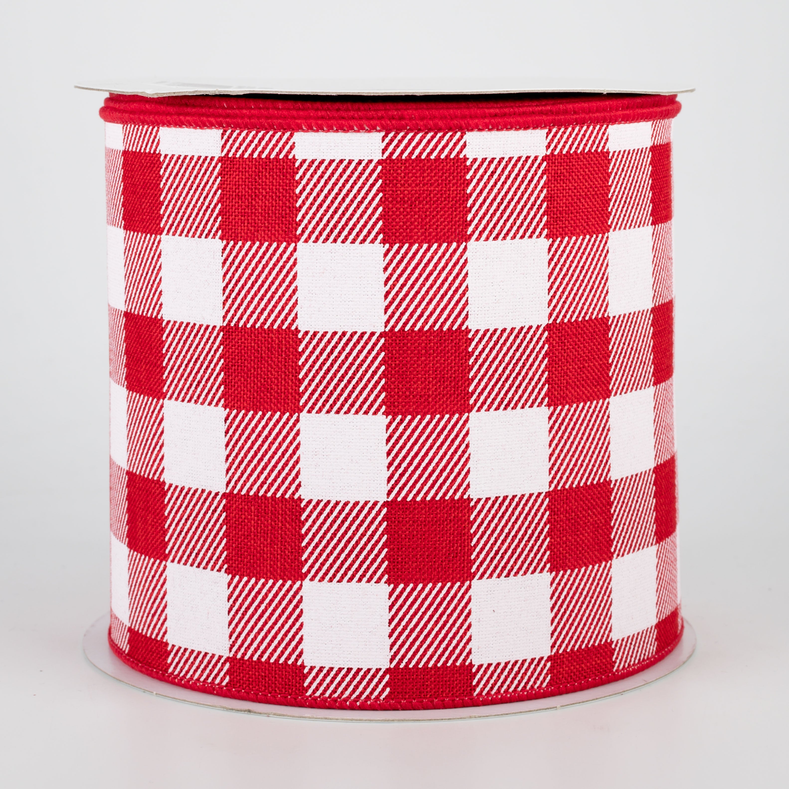 4" Printed Plaid Check Ribbon: Red & White (10 Yards)