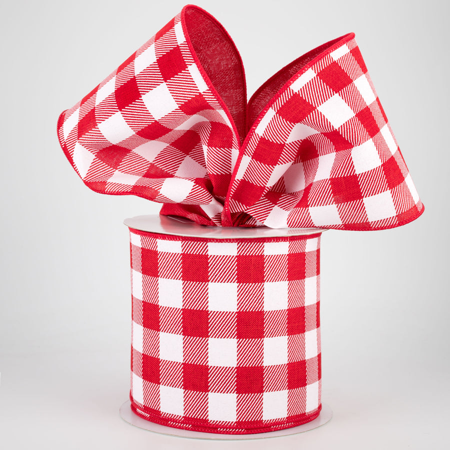 4" Printed Plaid Check Ribbon: Red & White (10 Yards) Lifestyle Photo