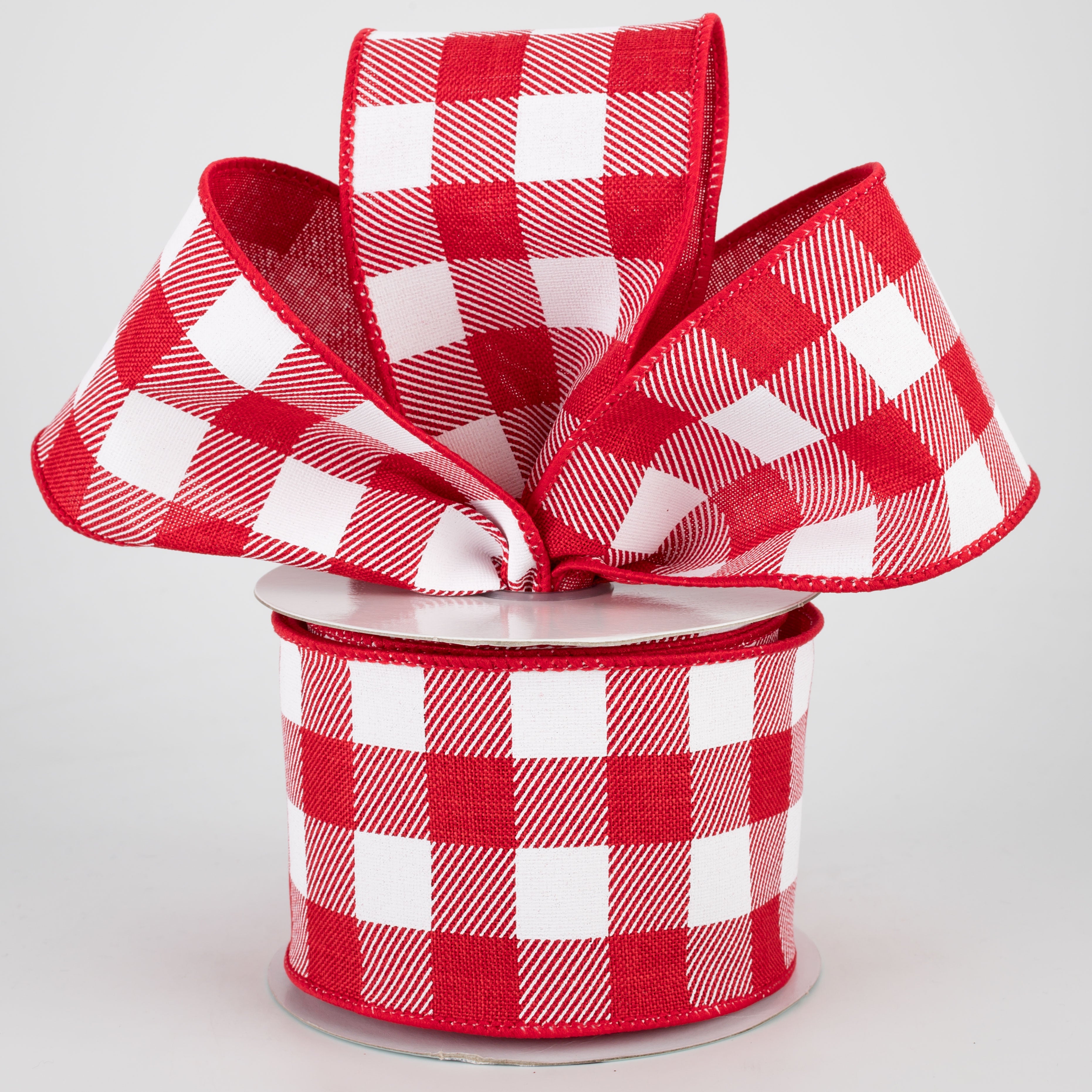 2.5" Printed Plaid Check Ribbon: Red & White (10 Yards) Lifestyle Photo