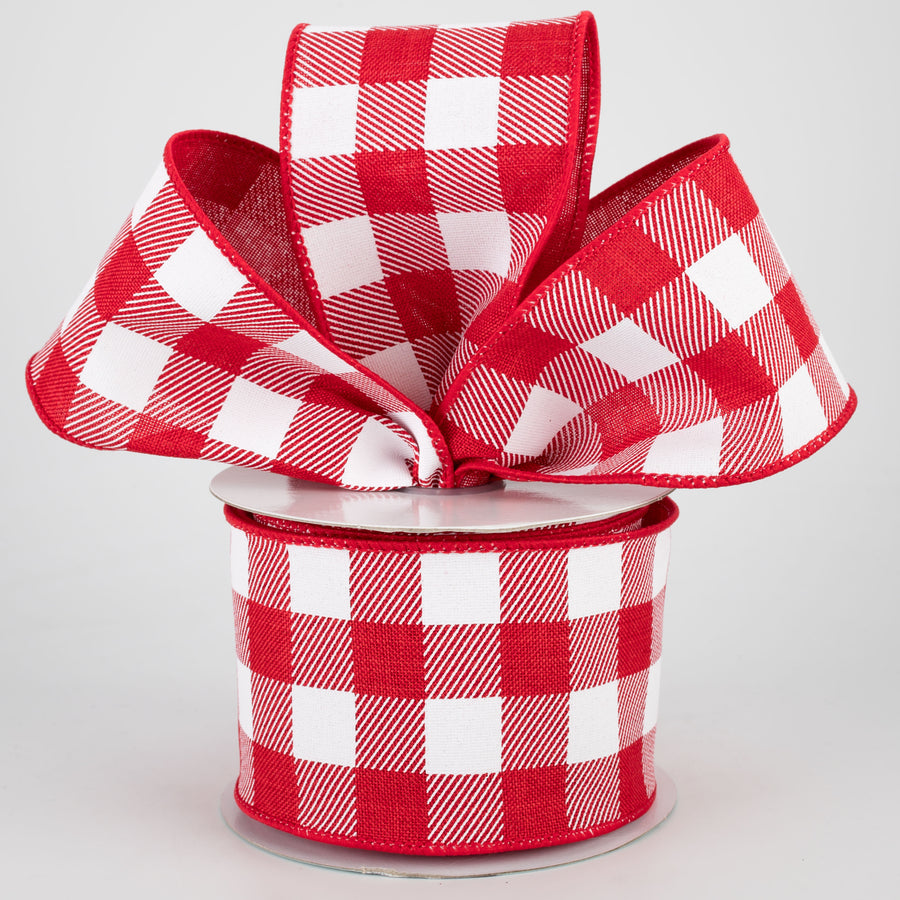 2.5" Printed Plaid Check Ribbon: Red & White (10 Yards) Lifestyle Photo