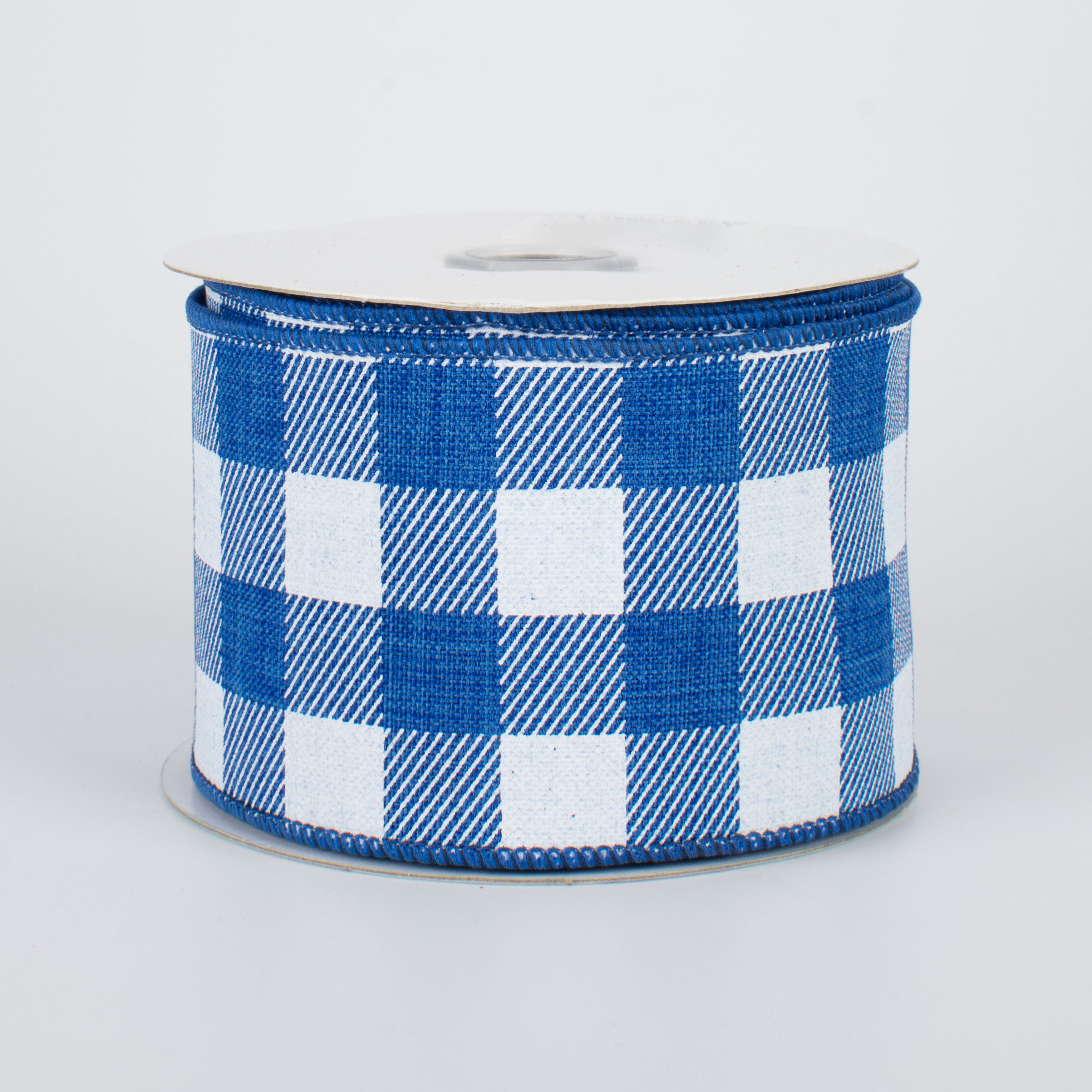 2.5" Printed Plaid Check Ribbon: Royal Blue & White (10 Yards)