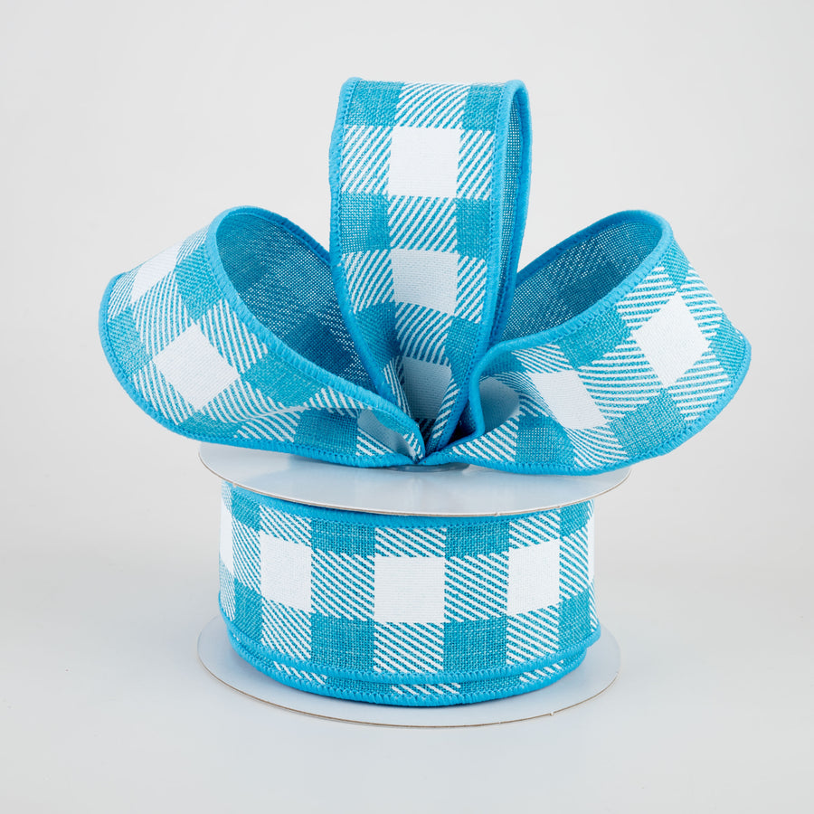 1.5" Printed Plaid Check Ribbon: Turquoise & White (10 Yards) Lifestyle Photo