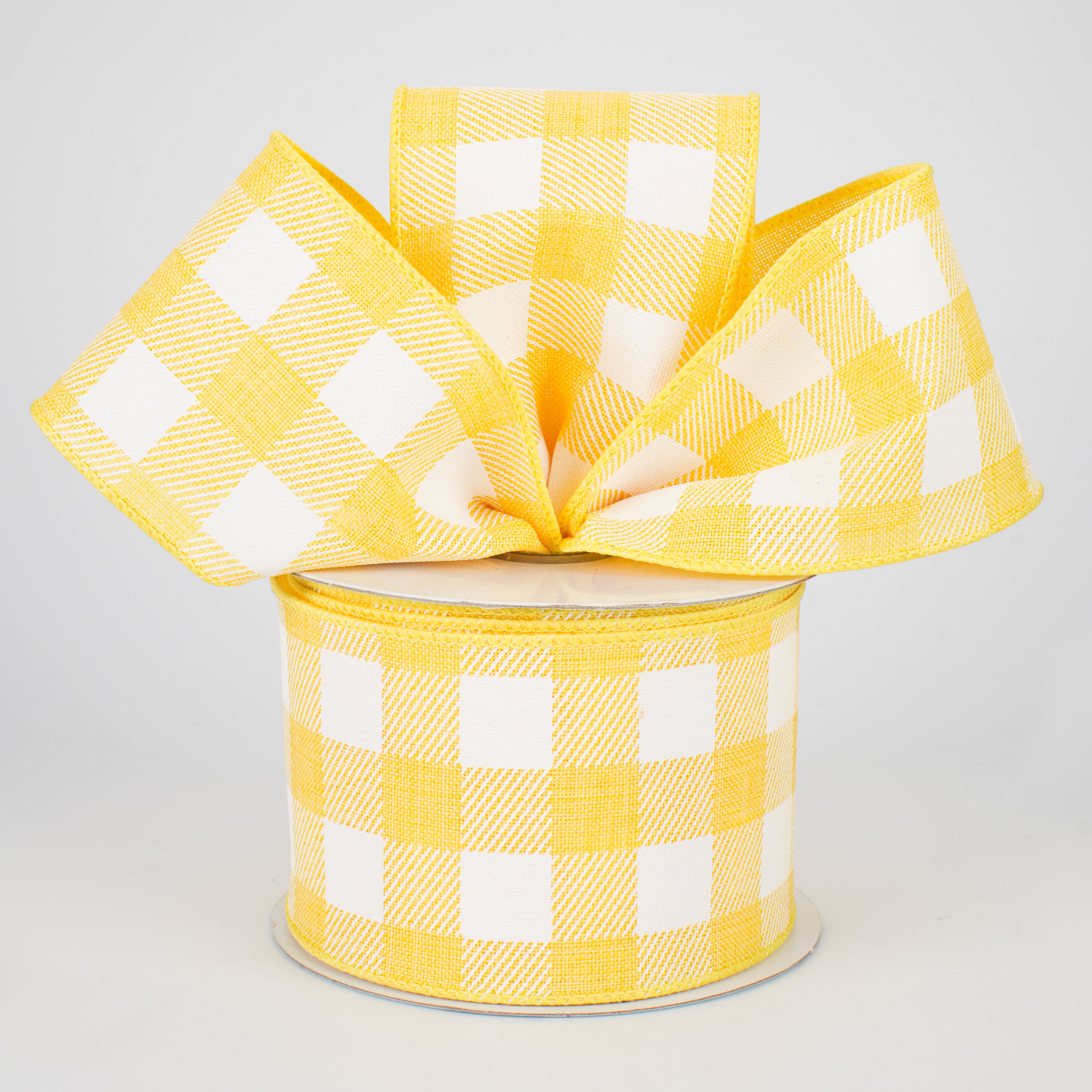 2.5" Printed Plaid Check Ribbon: Yellow & White (10 Yards) Lifestyle Photo
