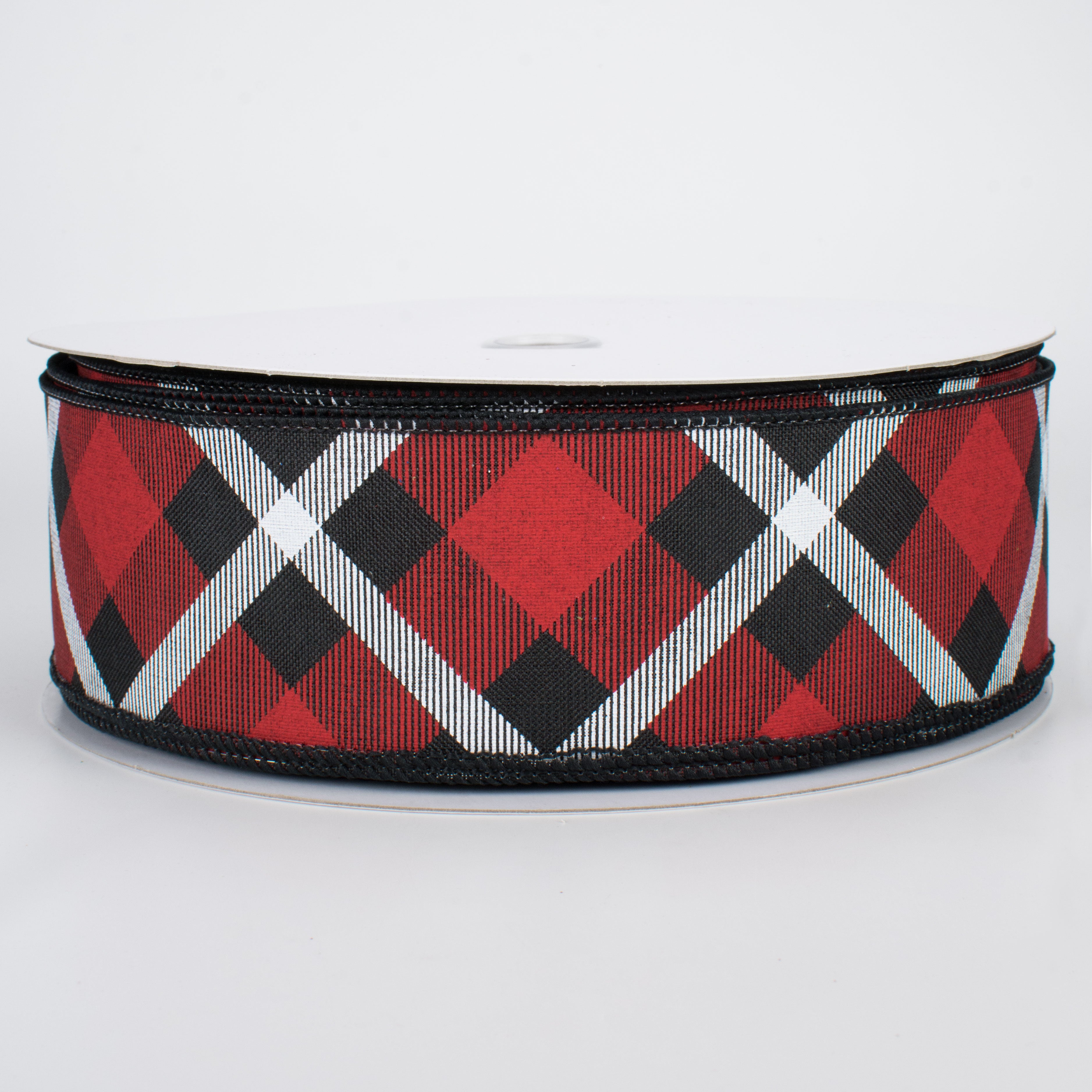 2.5" Printed Plaid Ribbon: Black, Red, White (50 Yards)