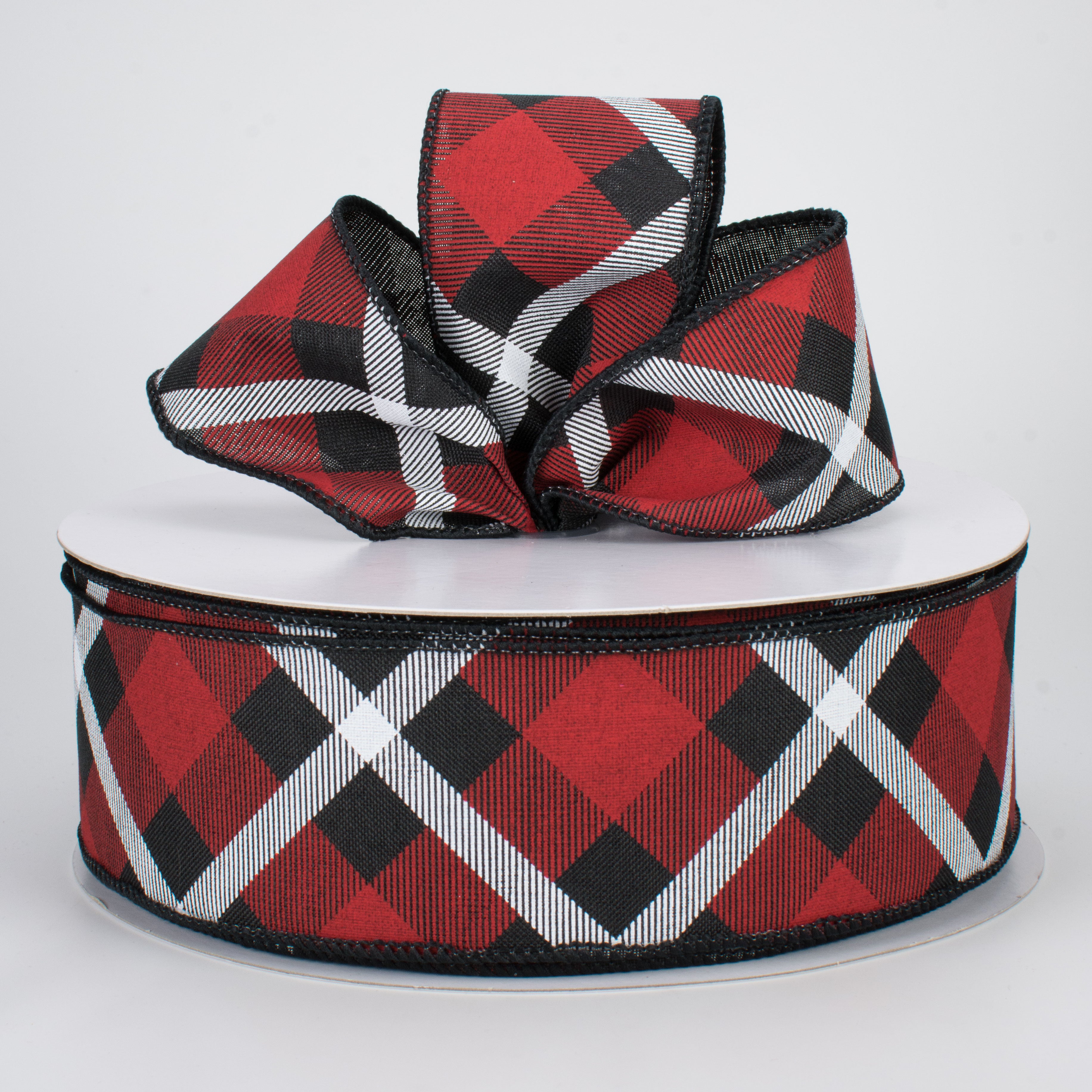 2.5" Printed Plaid Ribbon: Black, Red, White (50 Yards) Lifestyle Photo