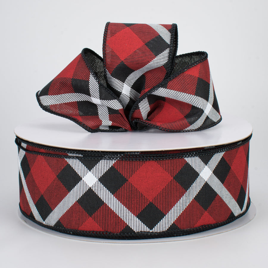 2.5" Printed Plaid Ribbon: Black, Red, White (50 Yards) Lifestyle Photo