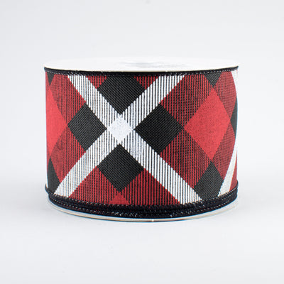 2.5" Printed Plaid Ribbon: Black, Red, White (10 Yards)