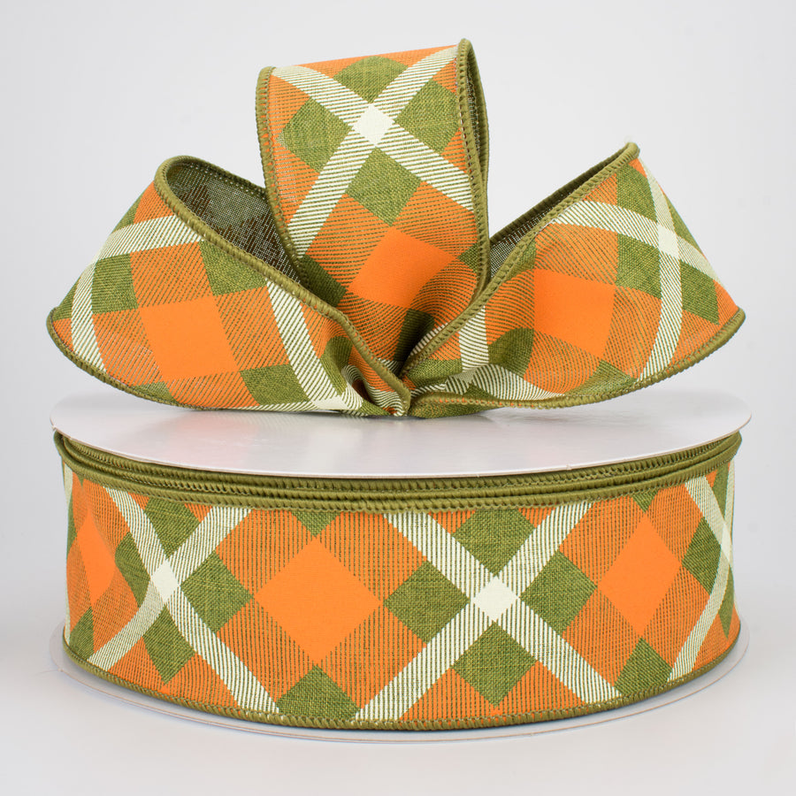 2.5" Printed Plaid Ribbon: Fern, Orange, Cream (50 Yards) Lifestyle Photo