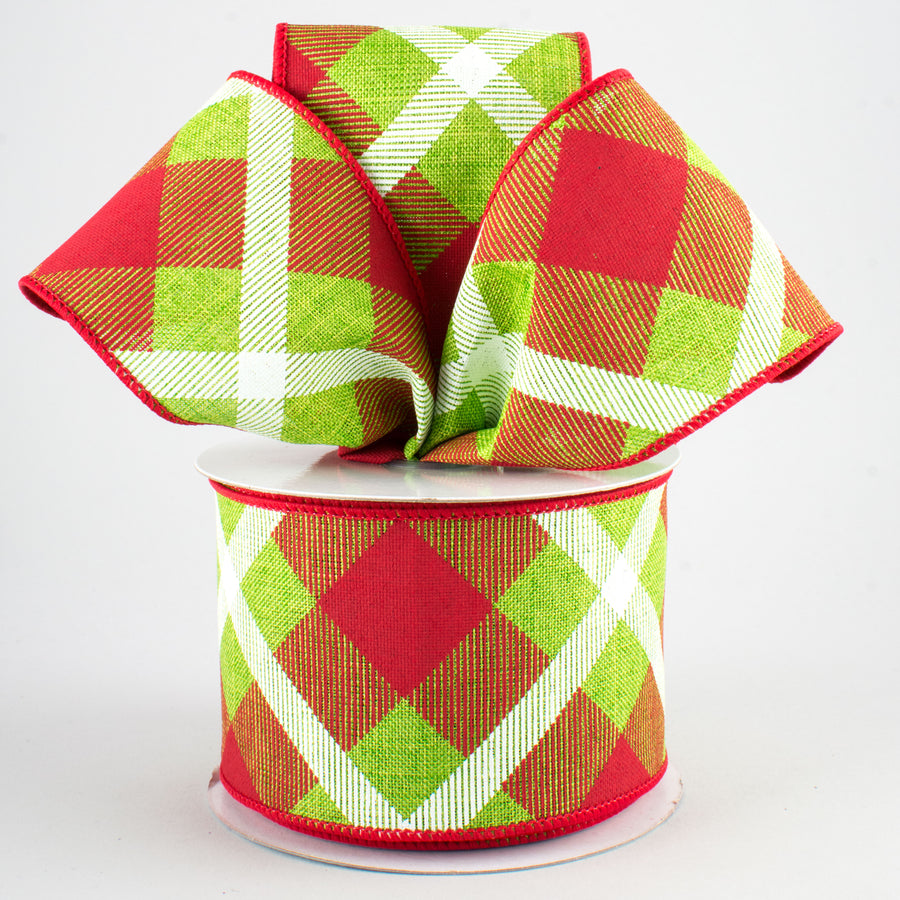 2.5" Printed Plaid Ribbon: Fresh Green, Red, White (10 Yards) Lifestyle Photo