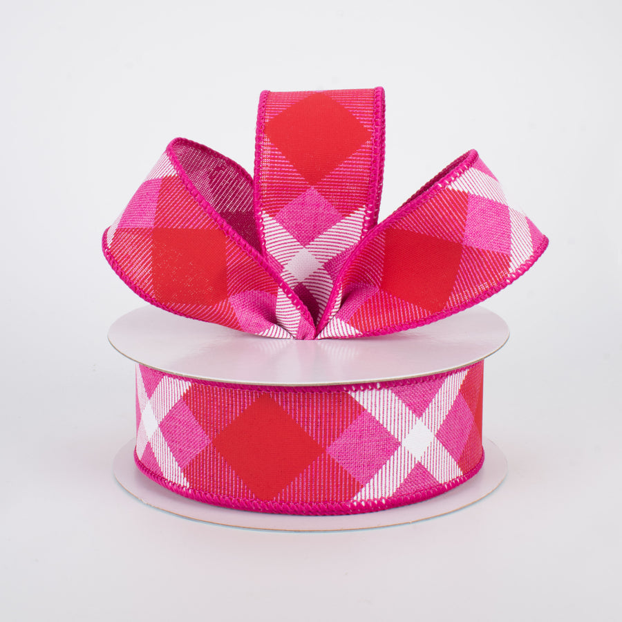 1.5" Printed Plaid Ribbon: Fuchsia, Red, White (10 Yards) Lifestyle Photo