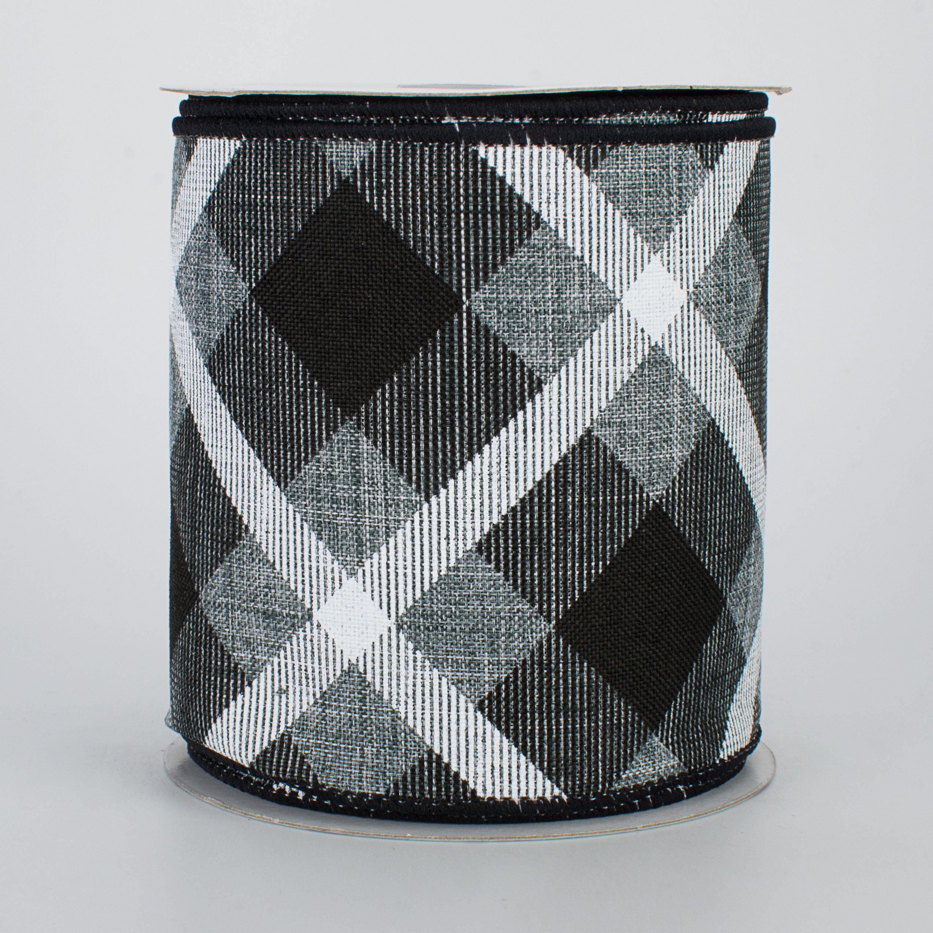 4" Printed Plaid Ribbon: Grey, Black, White (10 Yards)