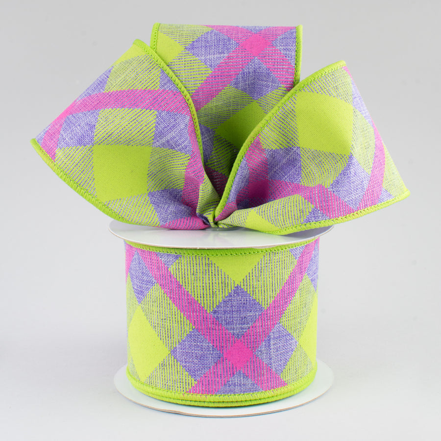2.5" Printed Plaid Ribbon: Lavender, Lime, Pink (10 Yards) Lifestyle Photo