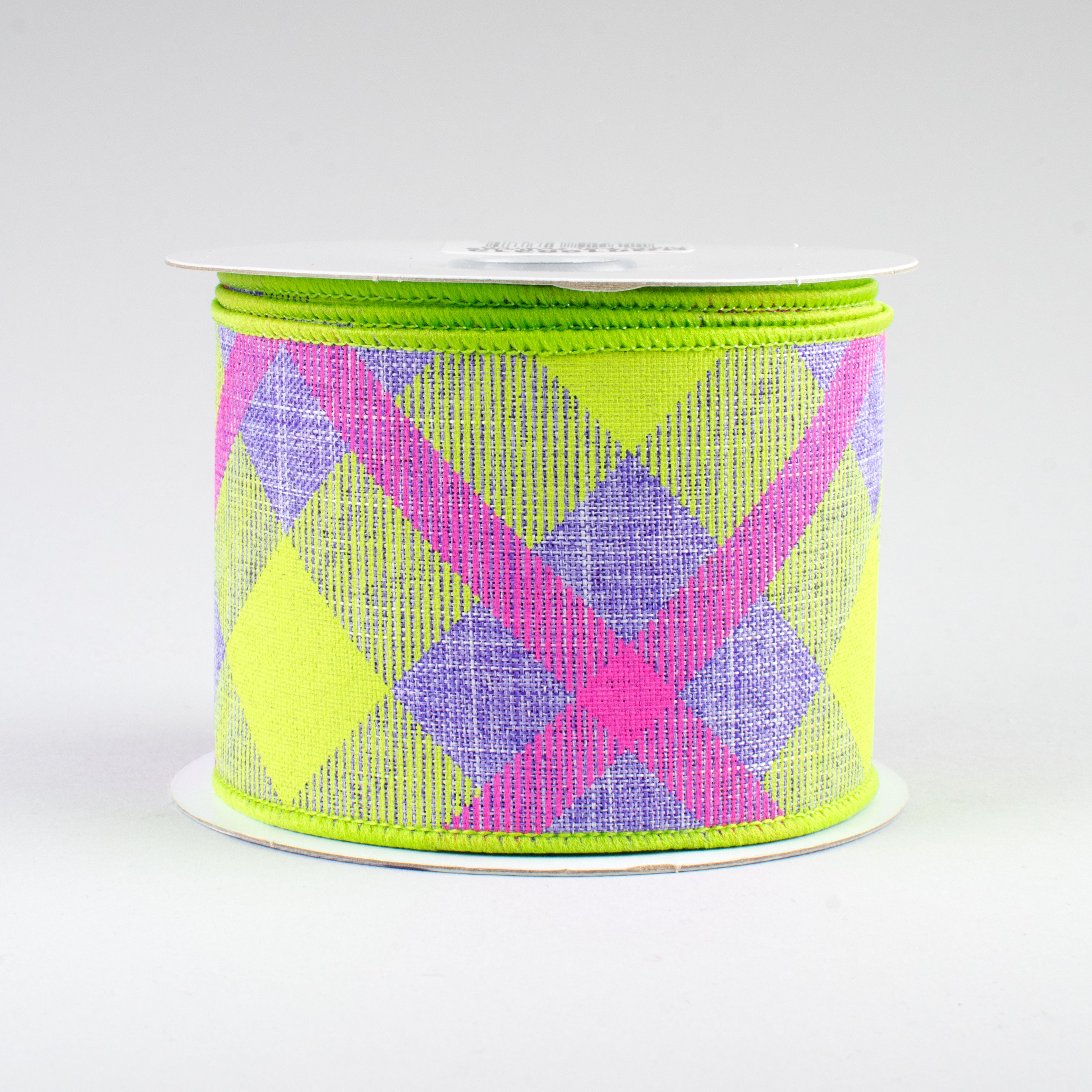 2.5" Printed Plaid Ribbon: Lavender, Lime, Pink (10 Yards)