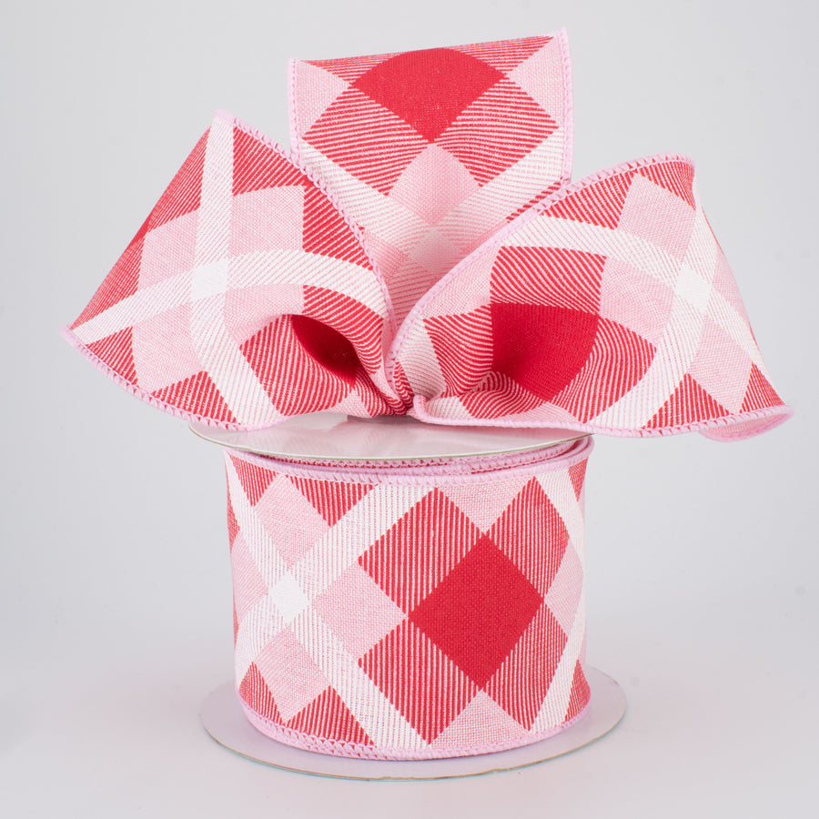 2.5" Printed Plaid Ribbon: Light Pink, Red, White (10 Yards) Lifestyle Photo