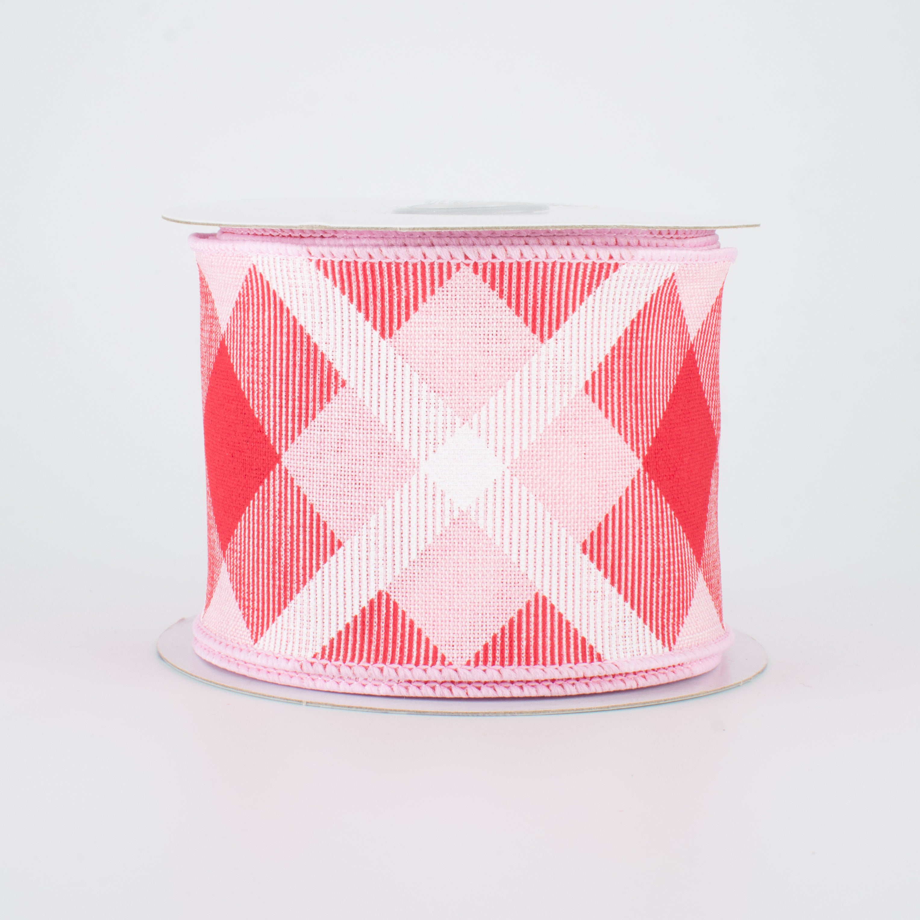 2.5" Printed Plaid Ribbon: Light Pink, Red, White (10 Yards)