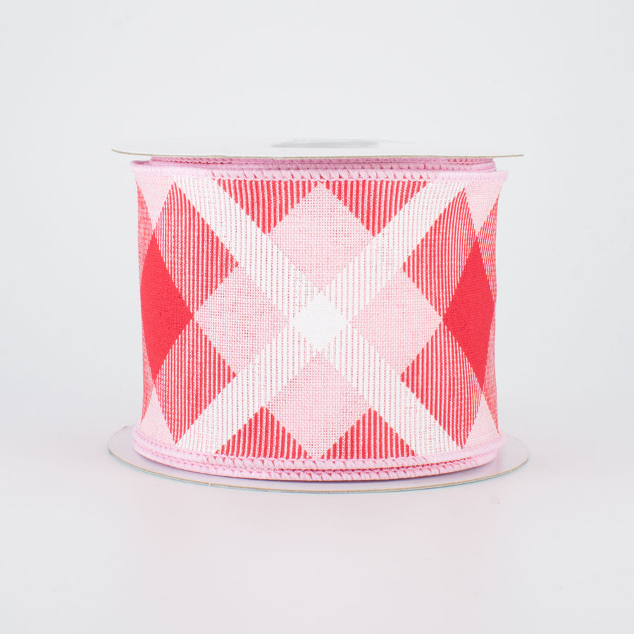 2.5" Printed Plaid Ribbon: Light Pink, Red, White (10 Yards)