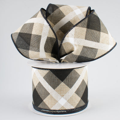 2.5" Printed Plaid Ribbon: Natural, Black, White (10 Yards) Lifestyle Photo