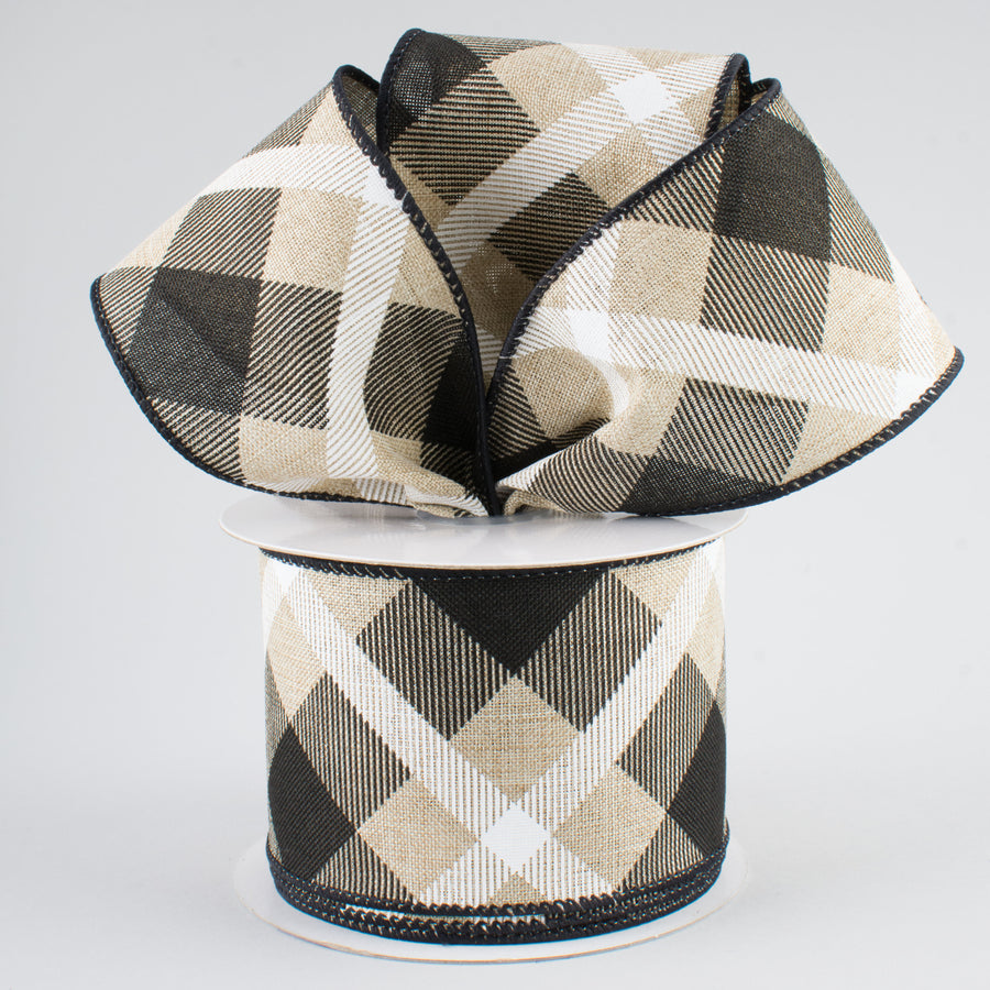 2.5" Printed Plaid Ribbon: Natural, Black, White (10 Yards) Lifestyle Photo