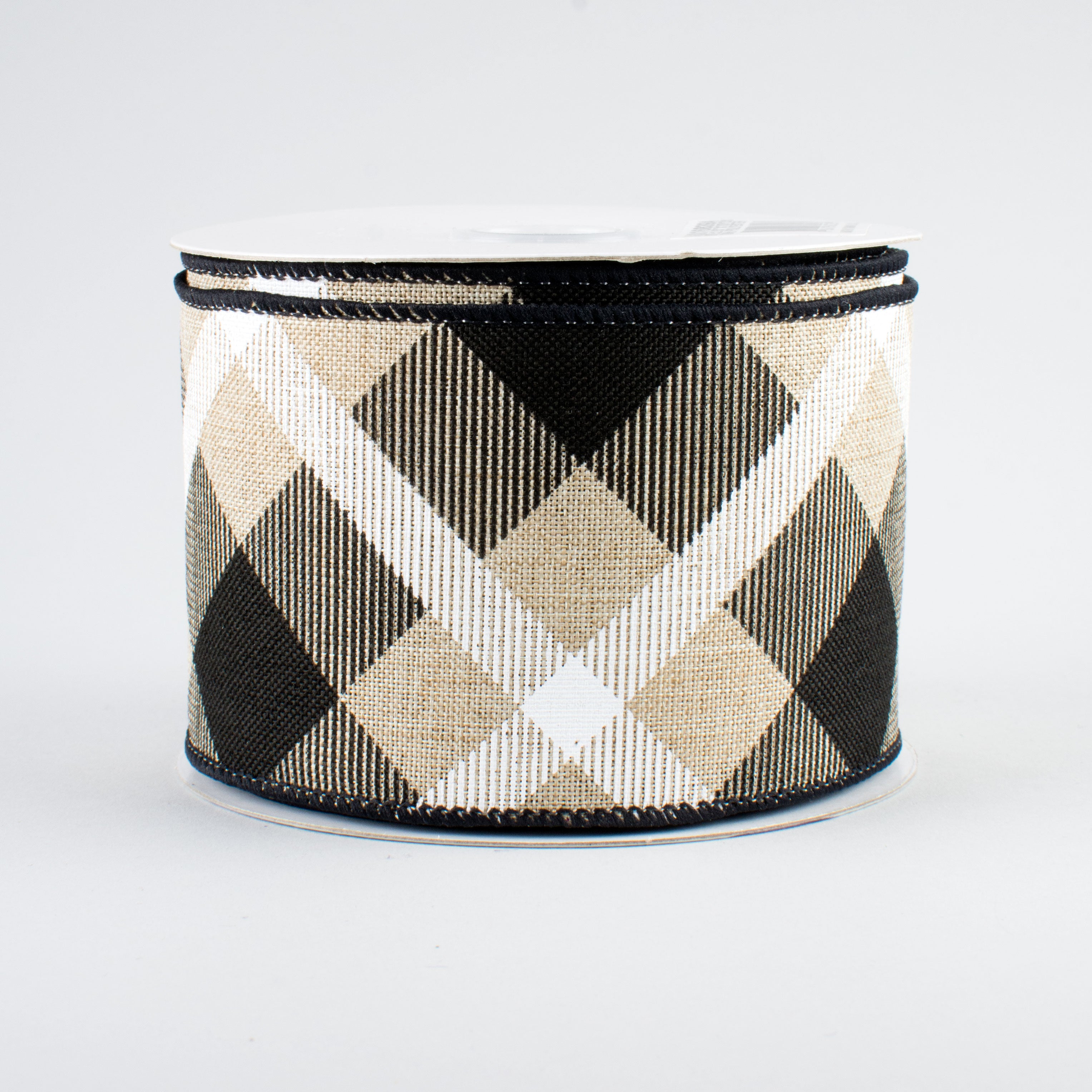 2.5" Printed Plaid Ribbon: Natural, Black, White (10 Yards)