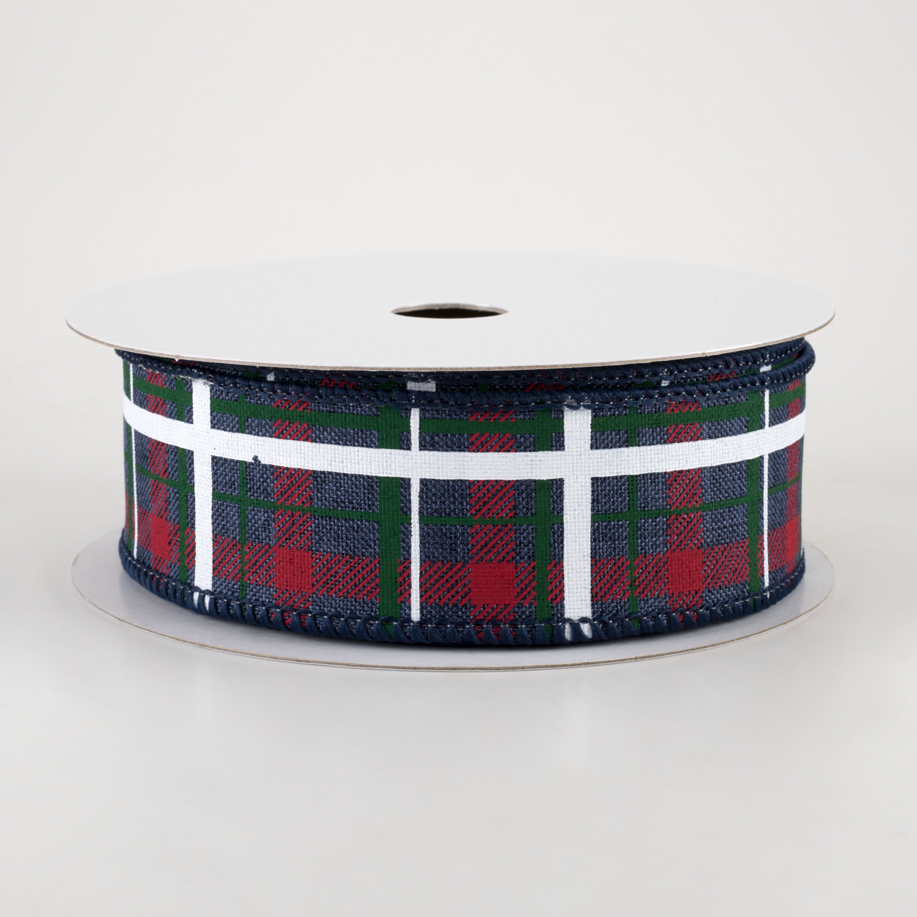 1.5" Printed Plaid Ribbon: Navy, Red, Emerald (10 Yards)
