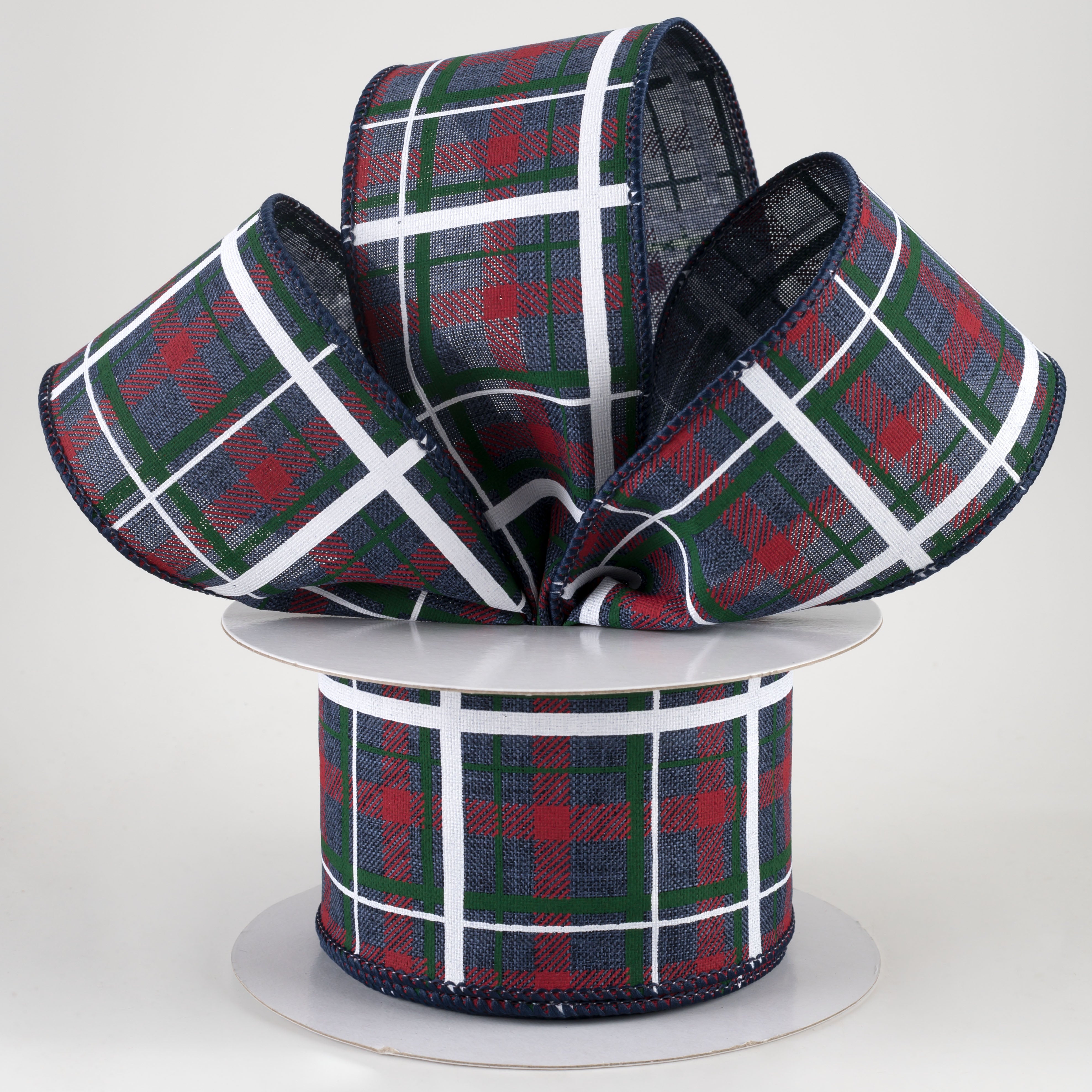 2.5" Printed Plaid Ribbon: Navy, Red, Emerald (10 Yards) Lifestyle Photo
