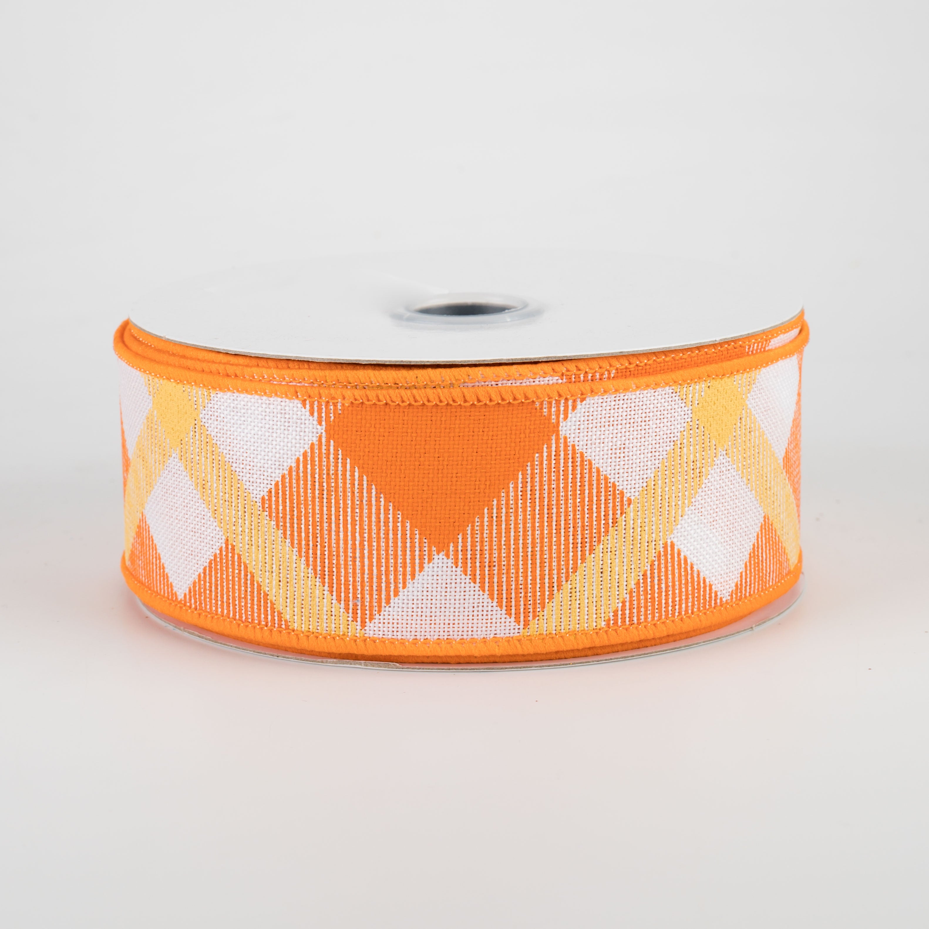 1.5" Printed Plaid Ribbon: White, Orange, Mustard (10 Yards)