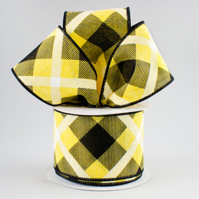 2.5" Printed Plaid Ribbon: Yellow, Black, White (10 Yards) Lifestyle Photo