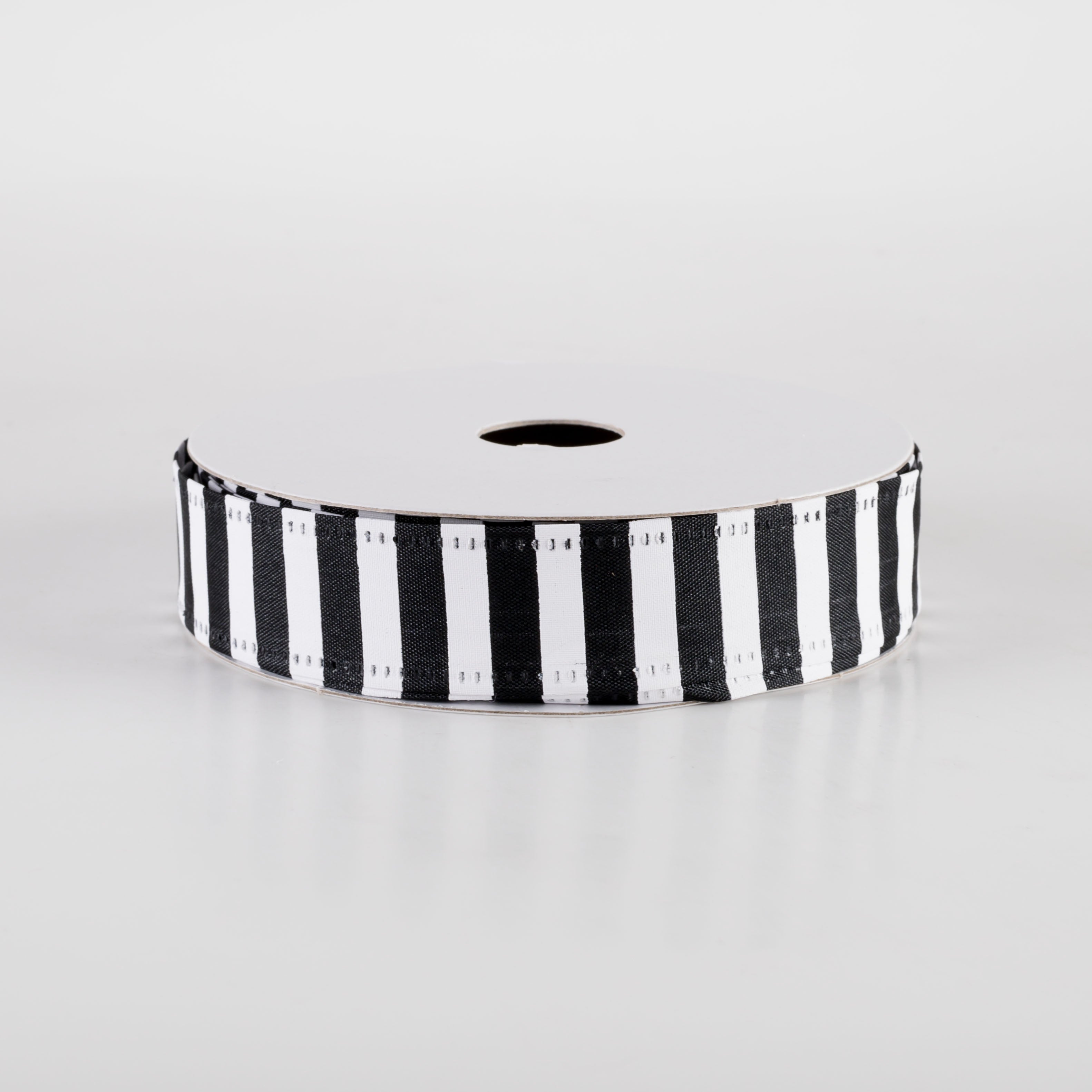 7/8" Printed Stripes Ribbon: White on Black (10 Yards) Item Number: 76466-05-21