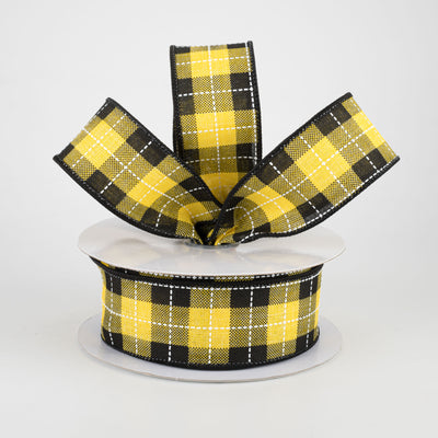 1.5" Printed Woven Check Ribbon: Sun Yellow, Black, White (10 Yards) Lifestyle Photo