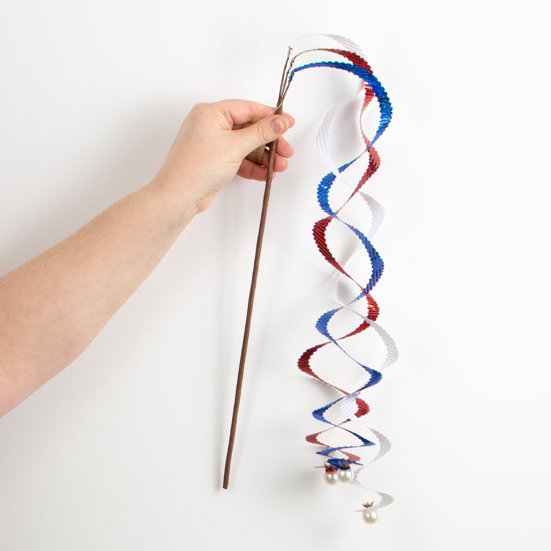 25" Prismatic Foil Curly Spray: Red, White & Blue detail photo 3