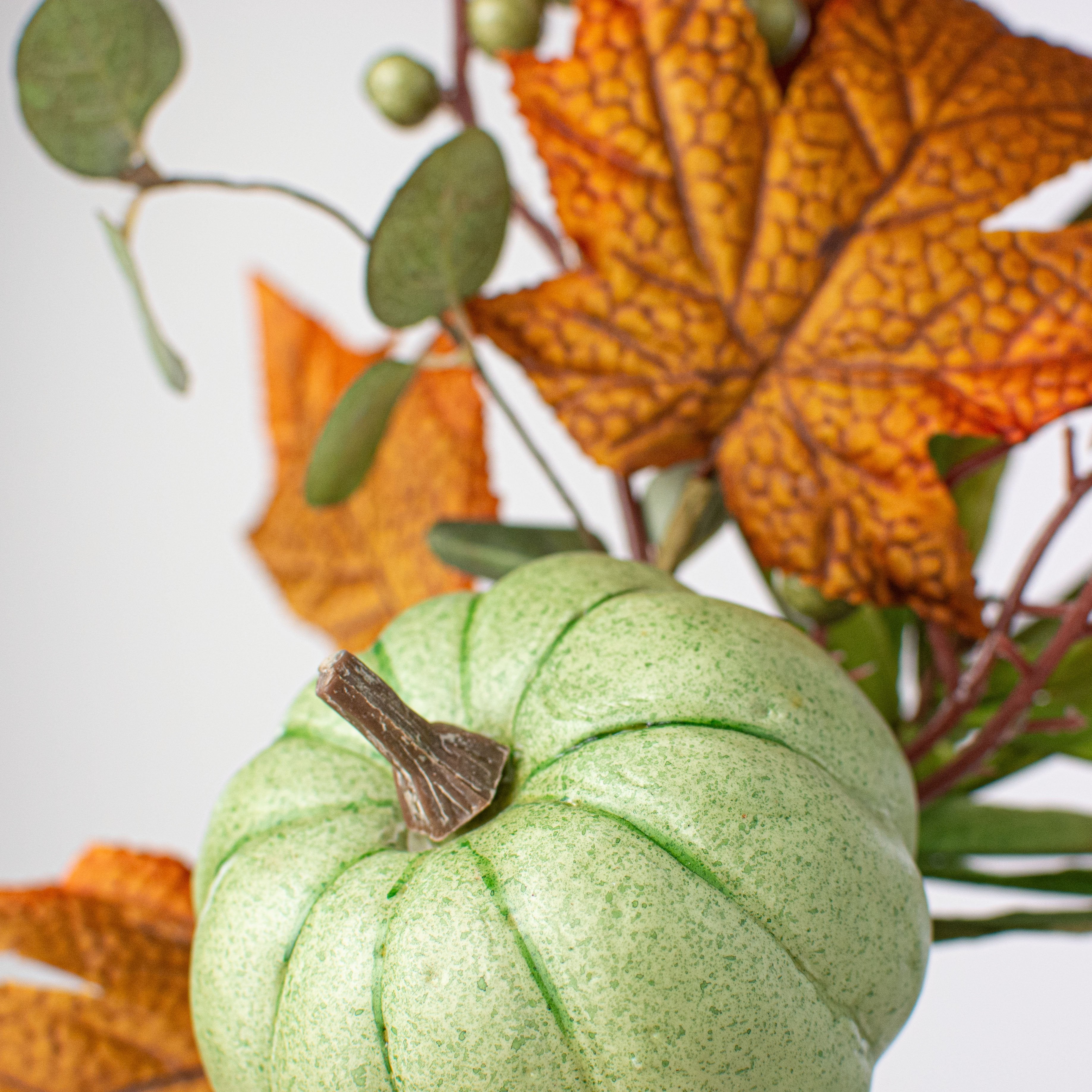 15" Pumpkin Berry Leaf Grass Pick: Sage, Cream & Orange Lifestyle Photo