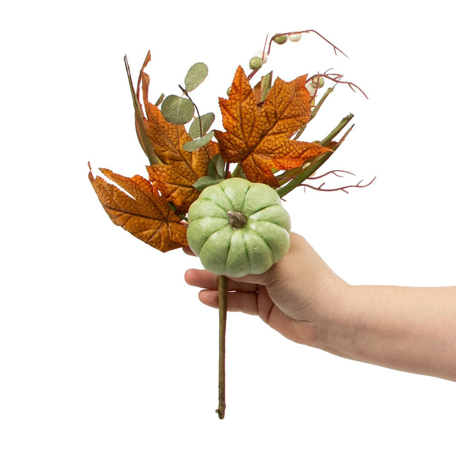 15" Pumpkin Berry Leaf Grass Pick: Sage, Cream & Orange detail photo 3