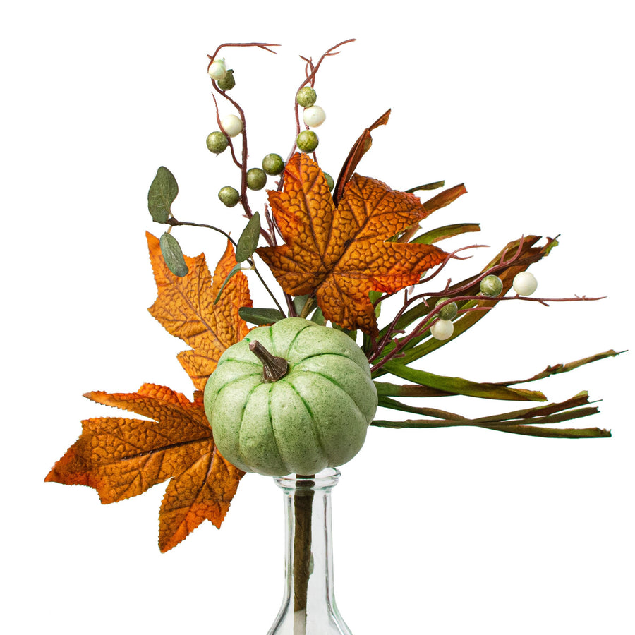 15" Pumpkin Berry Leaf Grass Pick: Sage, Cream & Orange Item Number: HA156535