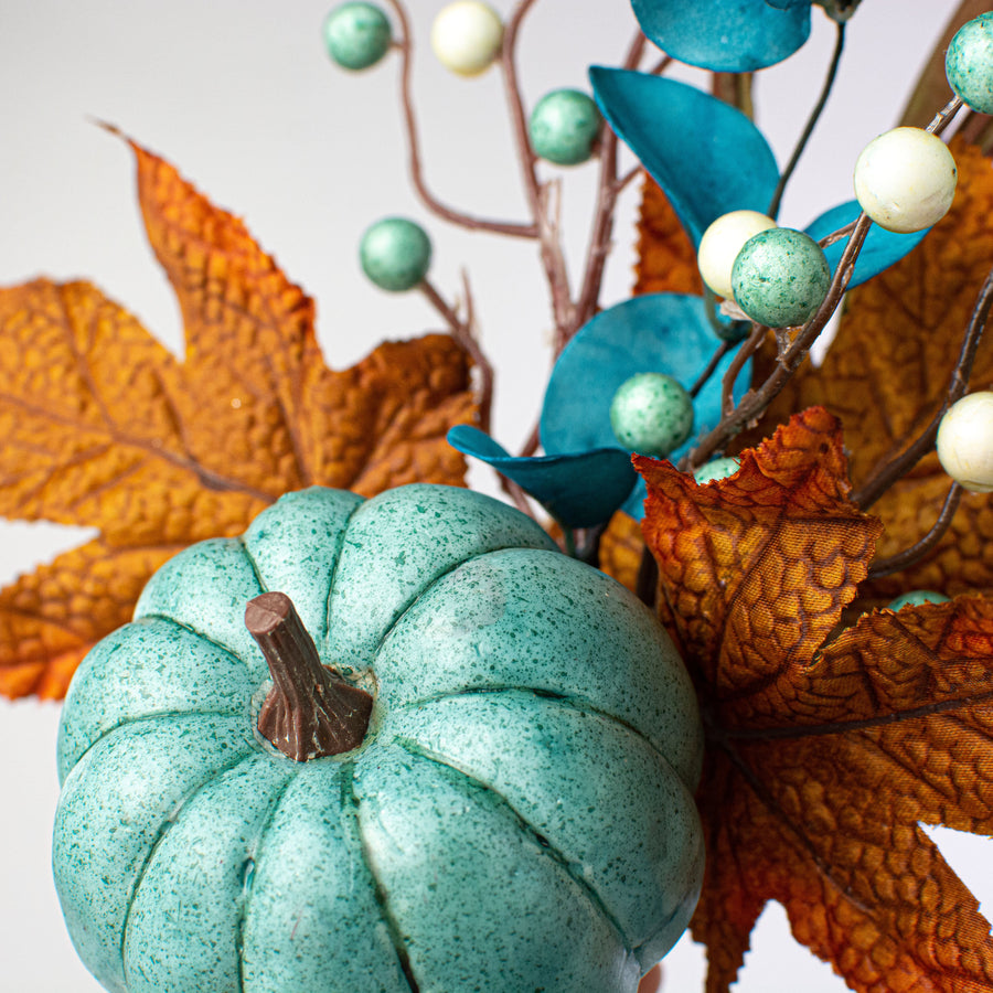 15" Pumpkin Berry Leaf Grass Pick: Teal, Cream & Rust Lifestyle Photo