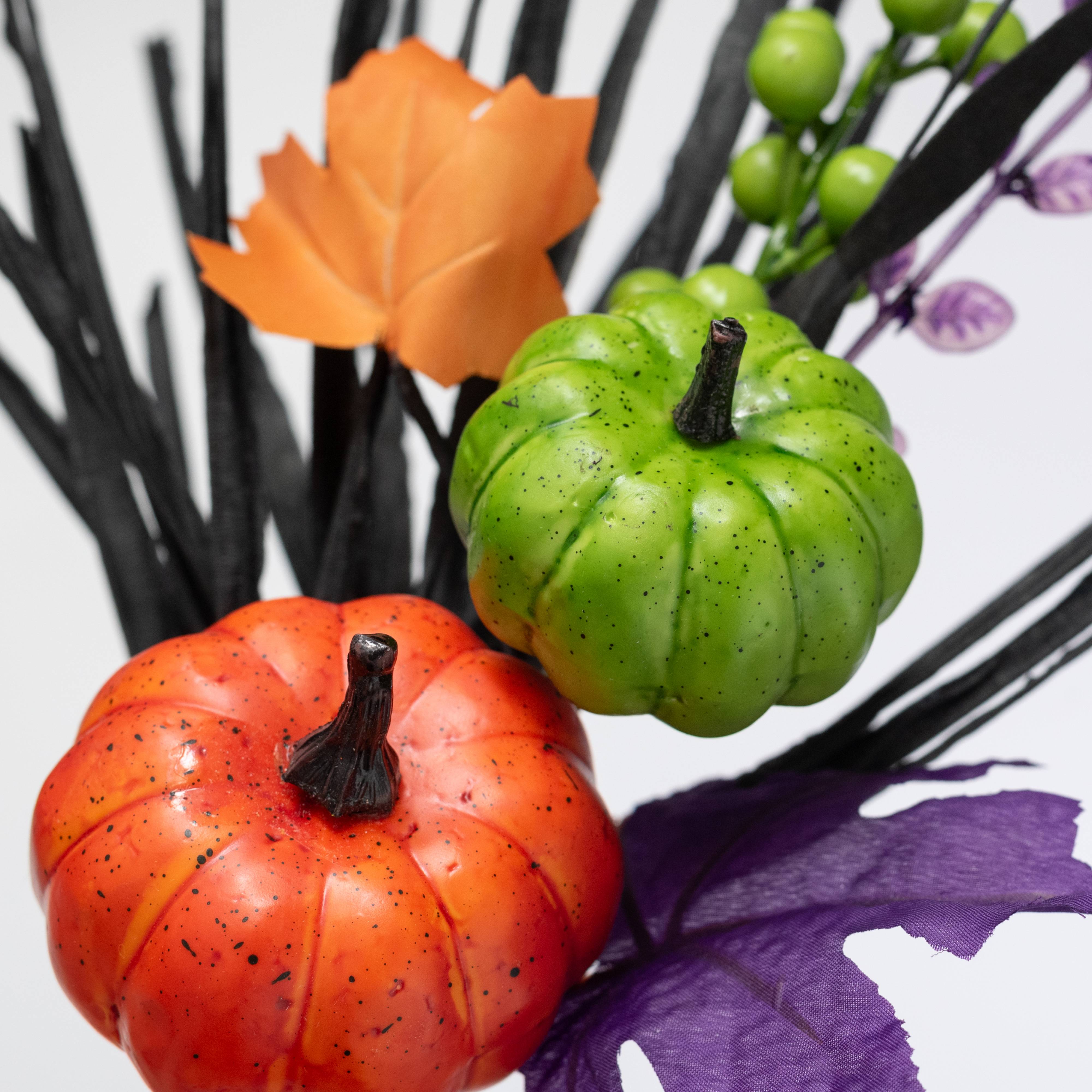 16" Pumpkin Berry Leaf Grass Spray: Bright Halloween Lifestyle Photo